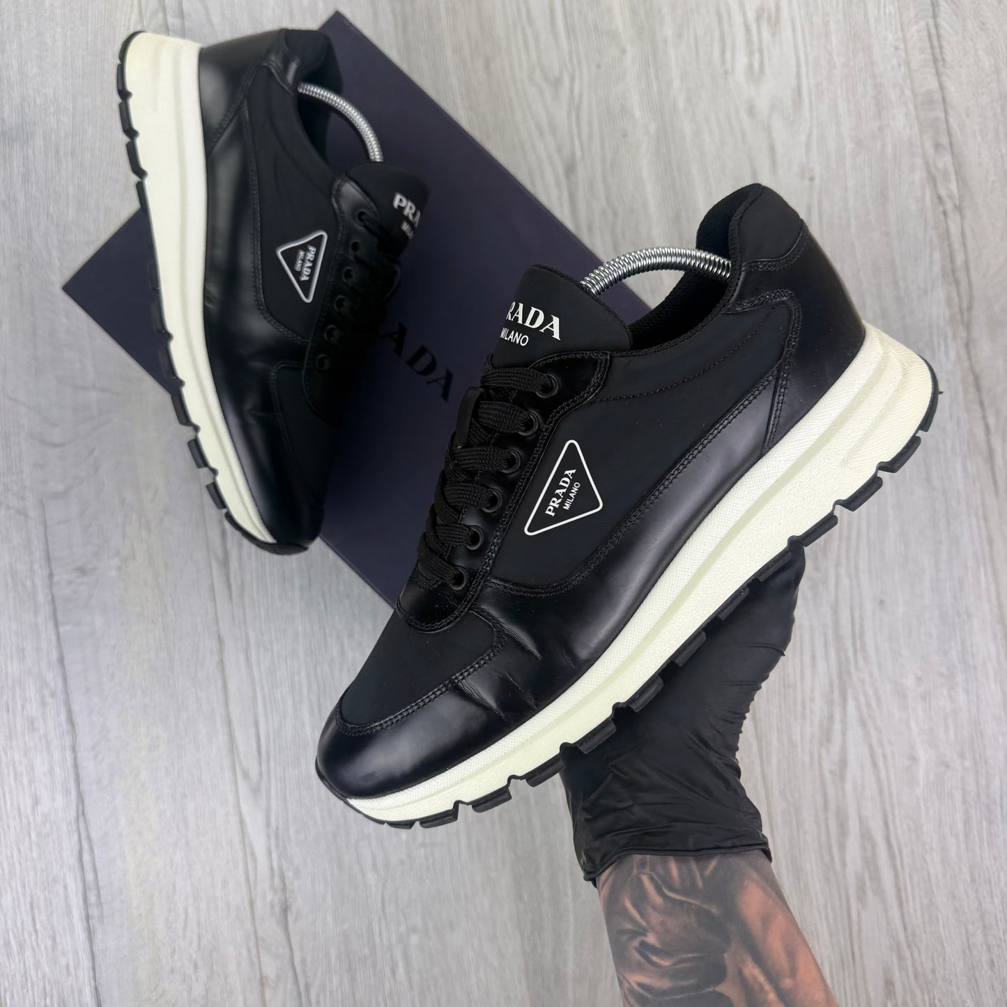 Prada Men’s Black & White Trainers - Uk 8