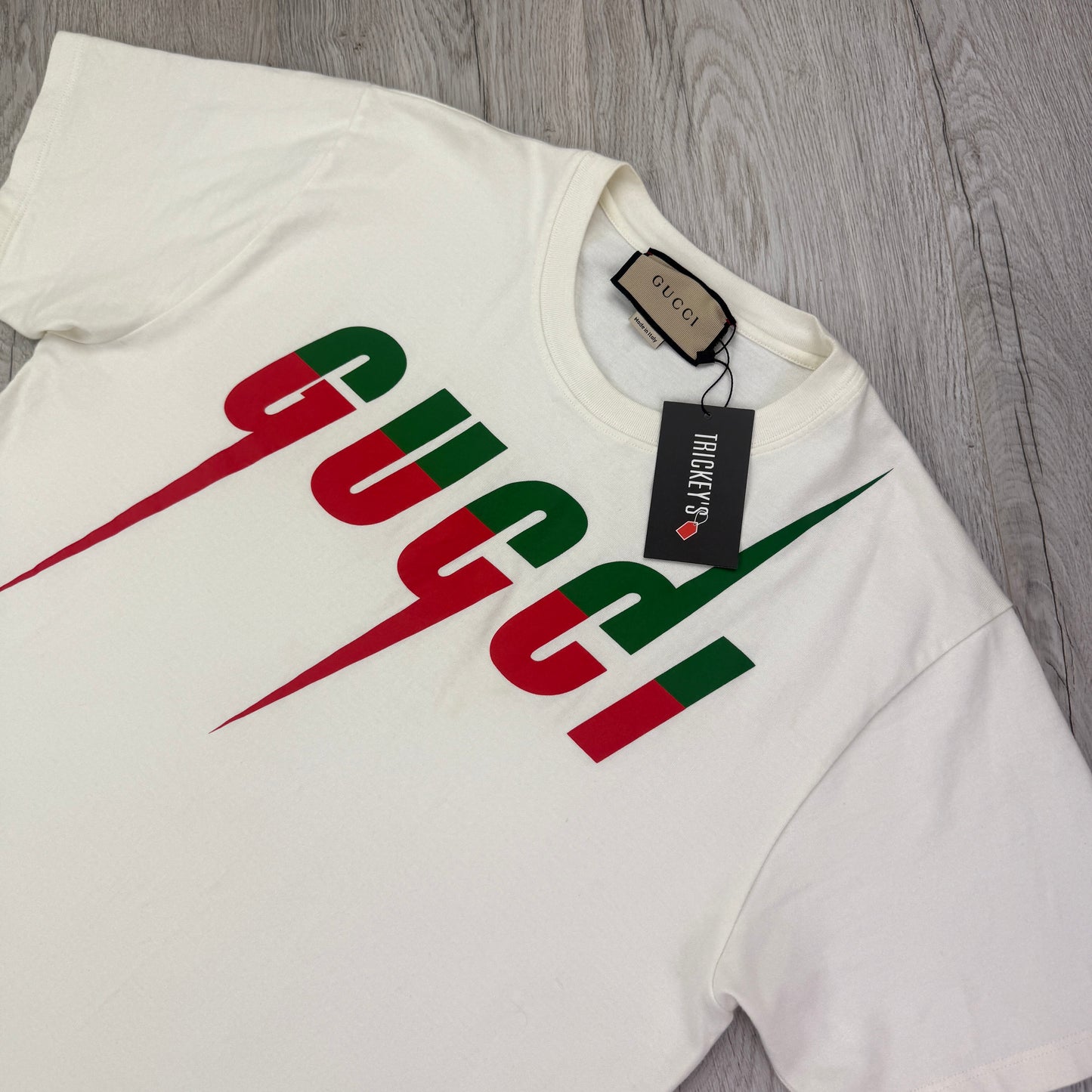 Gucci Men’s Off White Blade Print Logo T-shirt - Small Oversized