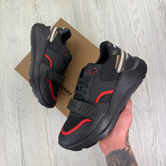 Burberry Men’s Black & Red Ramsey Check Trainers