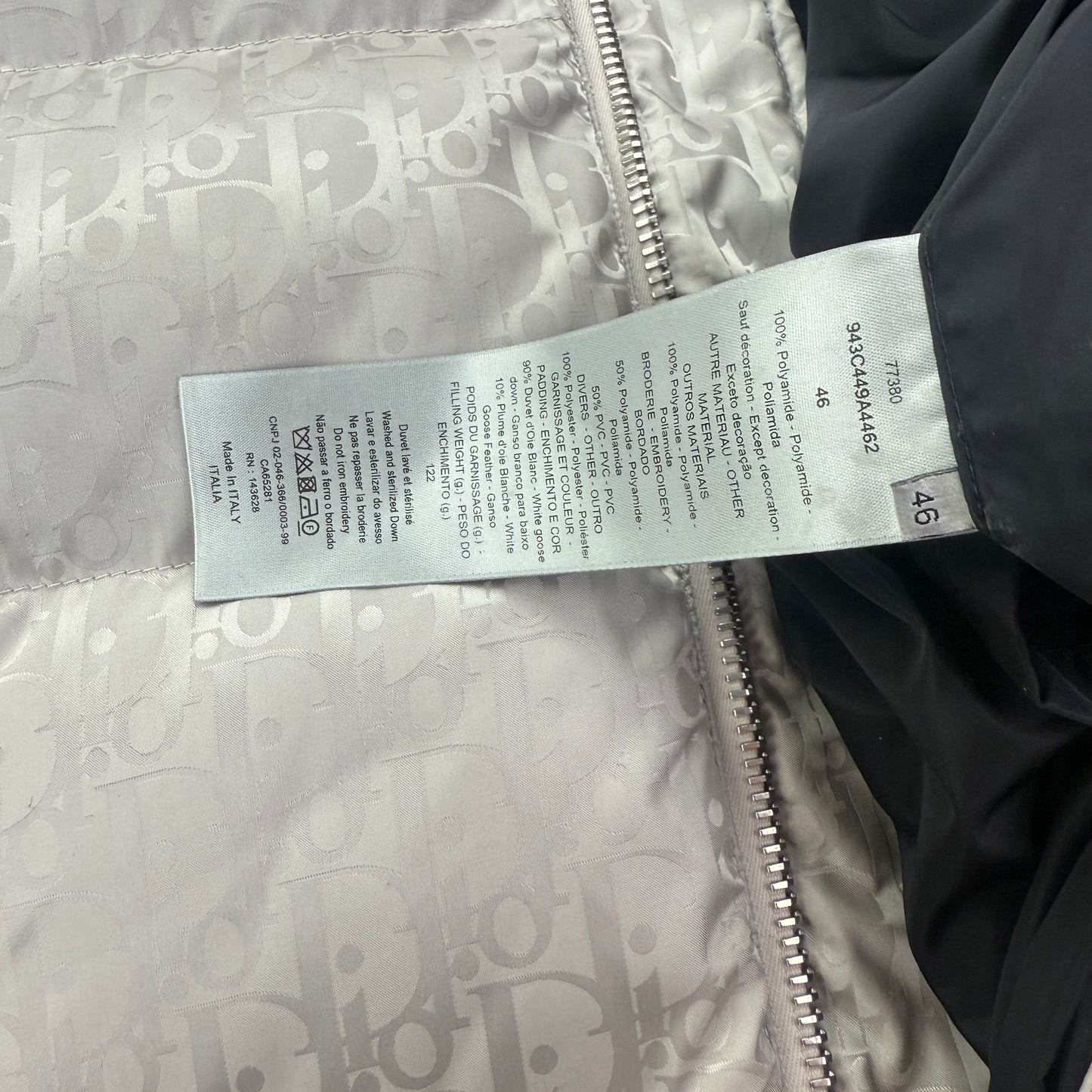 Dior Men’s Silver Oblique Zip-up Down Jacket - 46