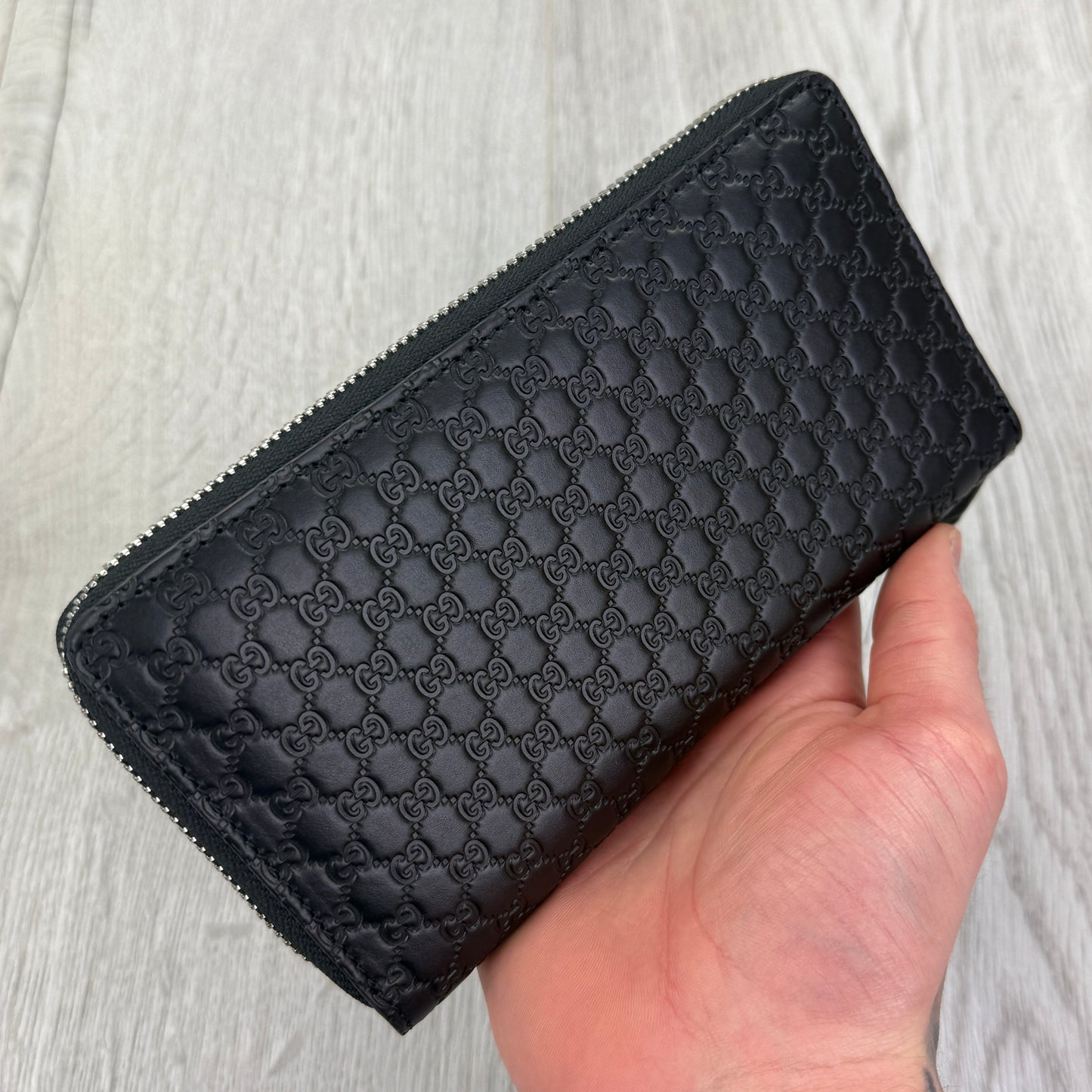 Gucci Black Leather GG Interlocking Zip-up Purse