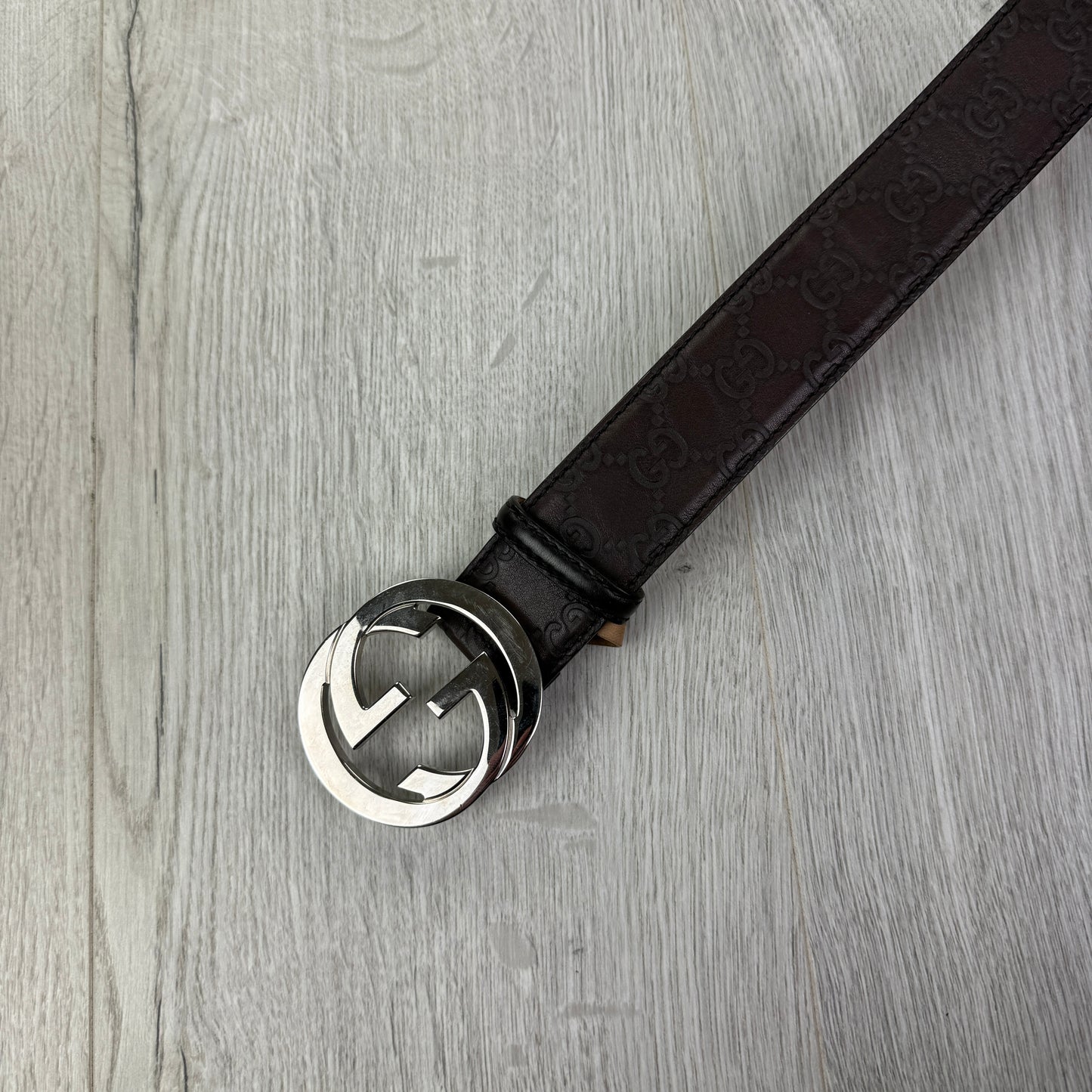 Gucci Web Interlock GG Silver Buckle Belt - 95 (Fit Uk 30-34)