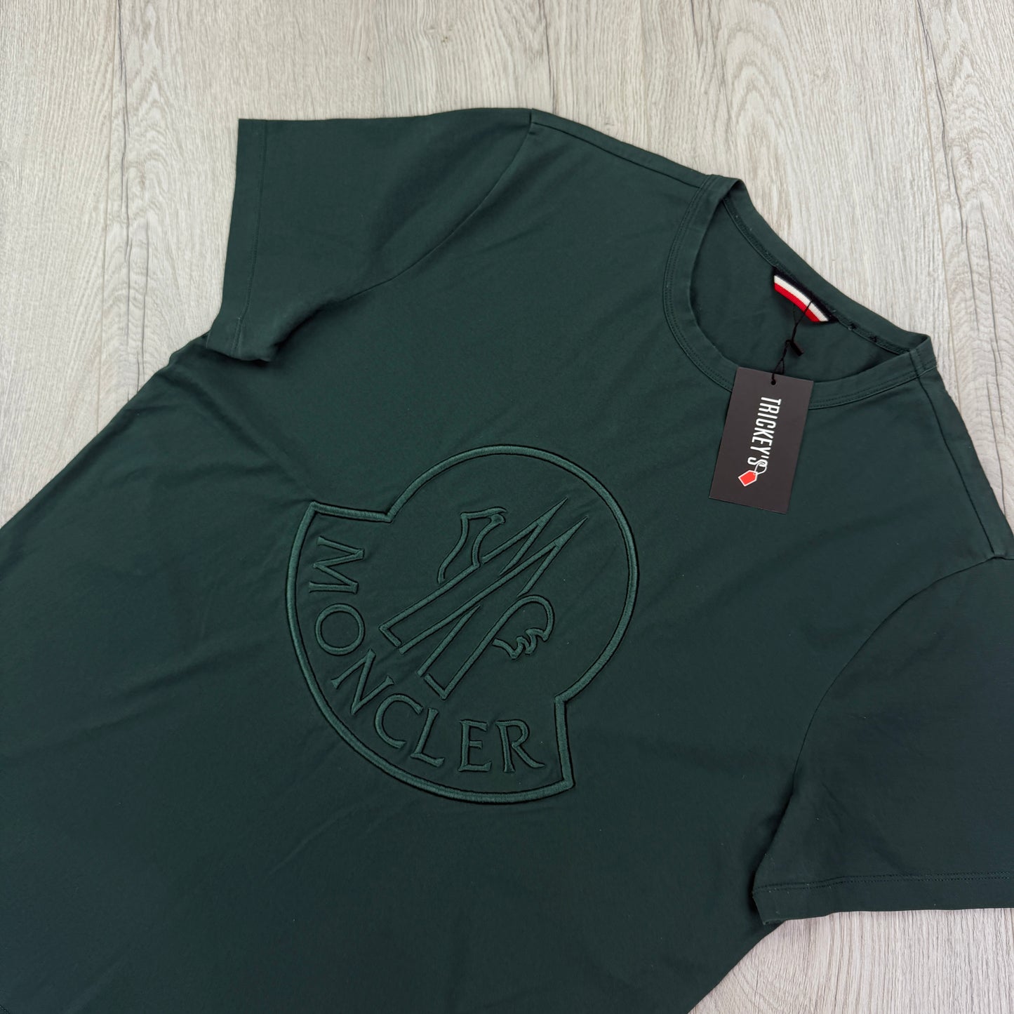 Moncler Men’s Green Front Embroidered Logo T-shirt - Large Slim