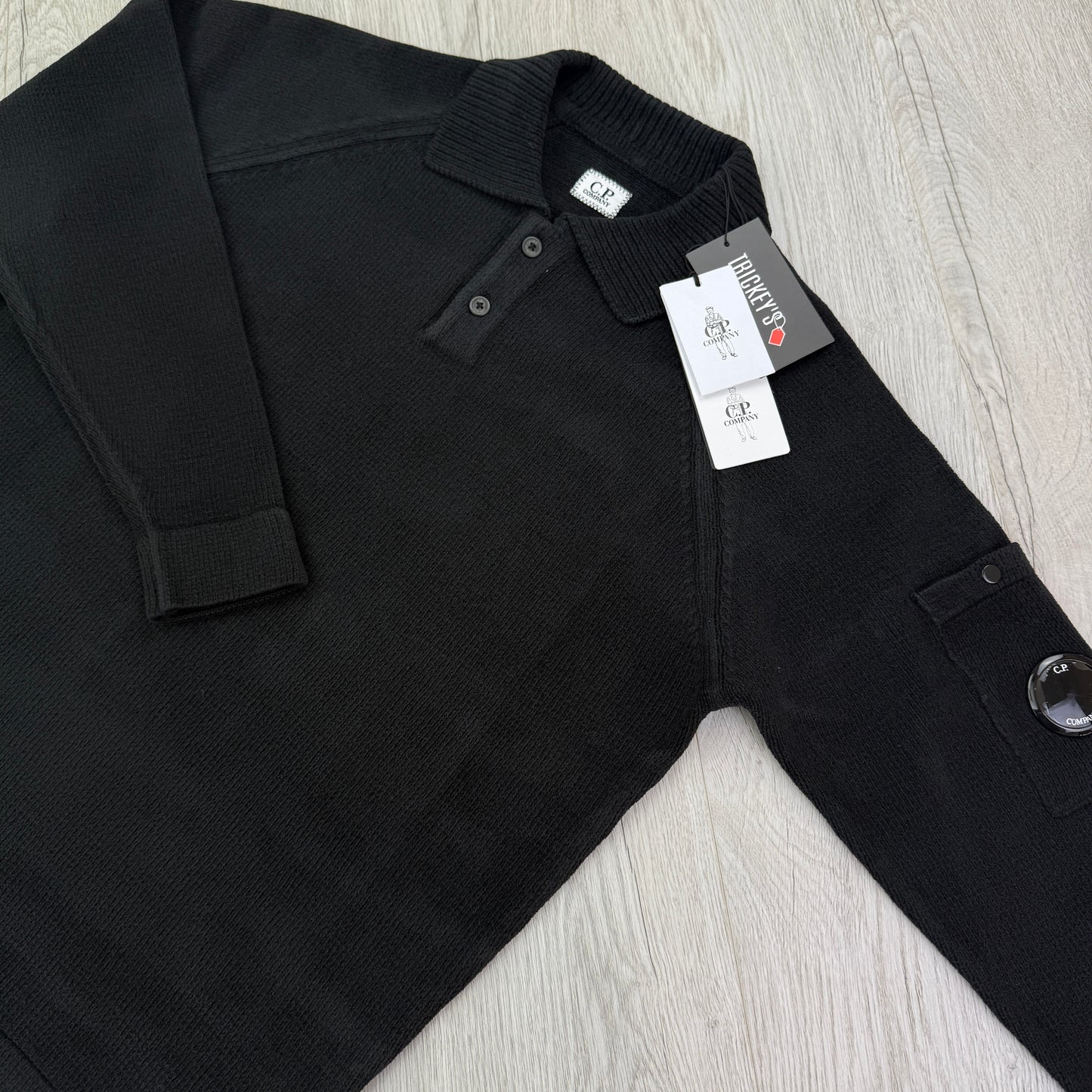 Cp Company Men’s Black Knitted 1/4 Button Up Sweatshirt