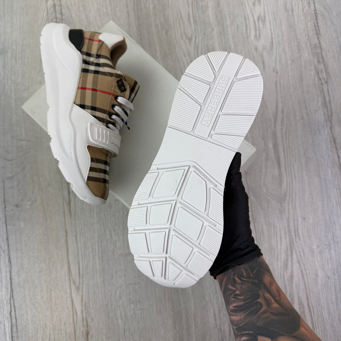 Burberry Men’s Vintage Check, White Leather Trainers