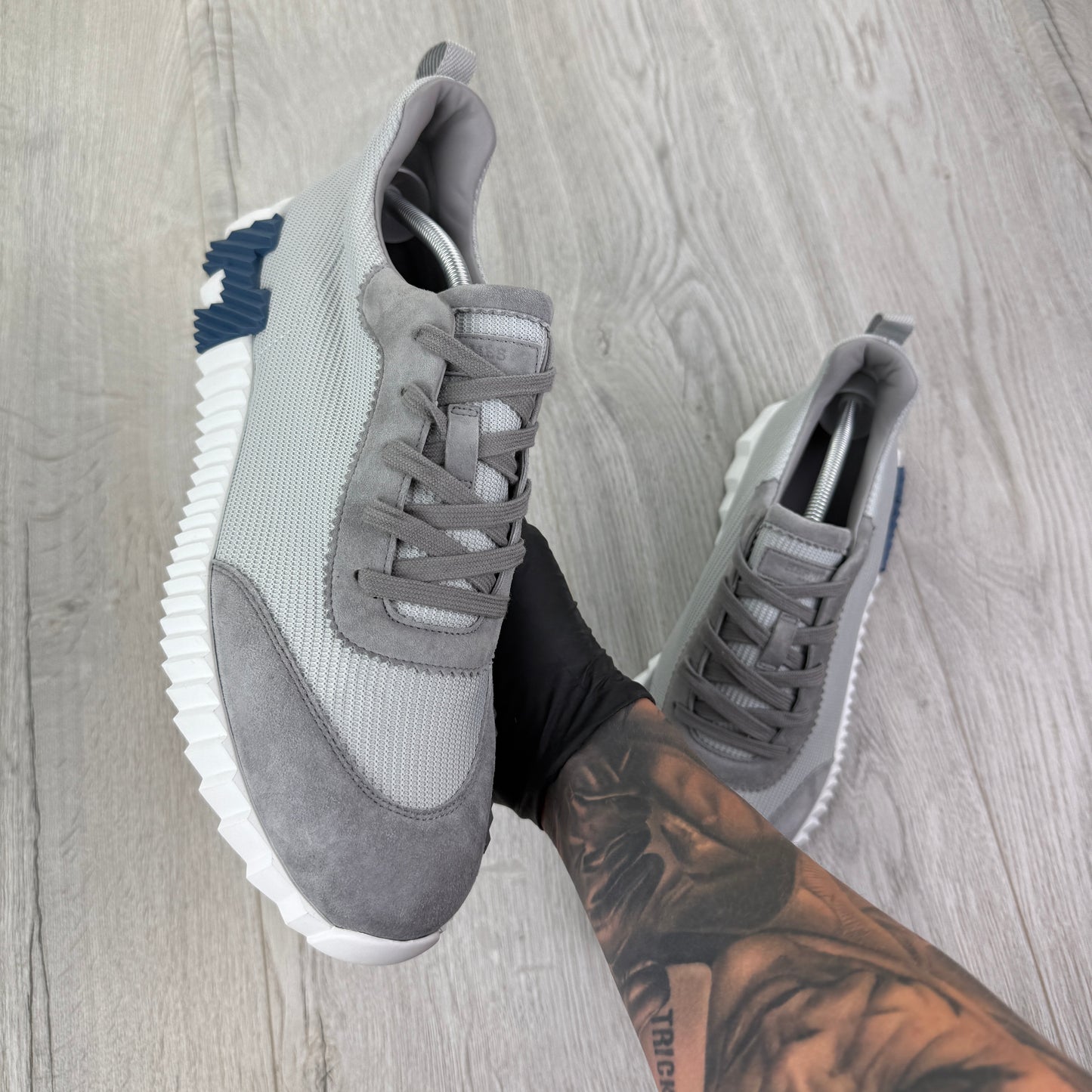 Hermes Men’s Grey Suede Bouncing Sneakers - Uk 11