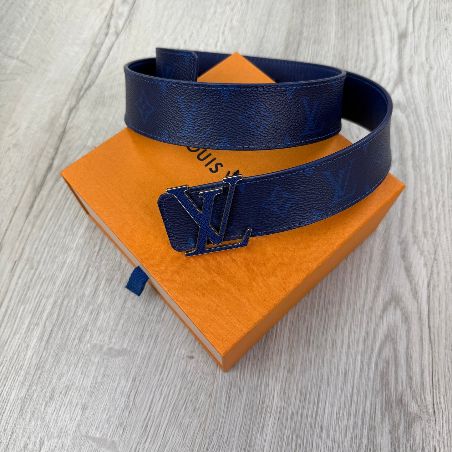 Louis Vuitton 40mm Blue Monogram Reversible Belt - 85 (Uk 28-32)
