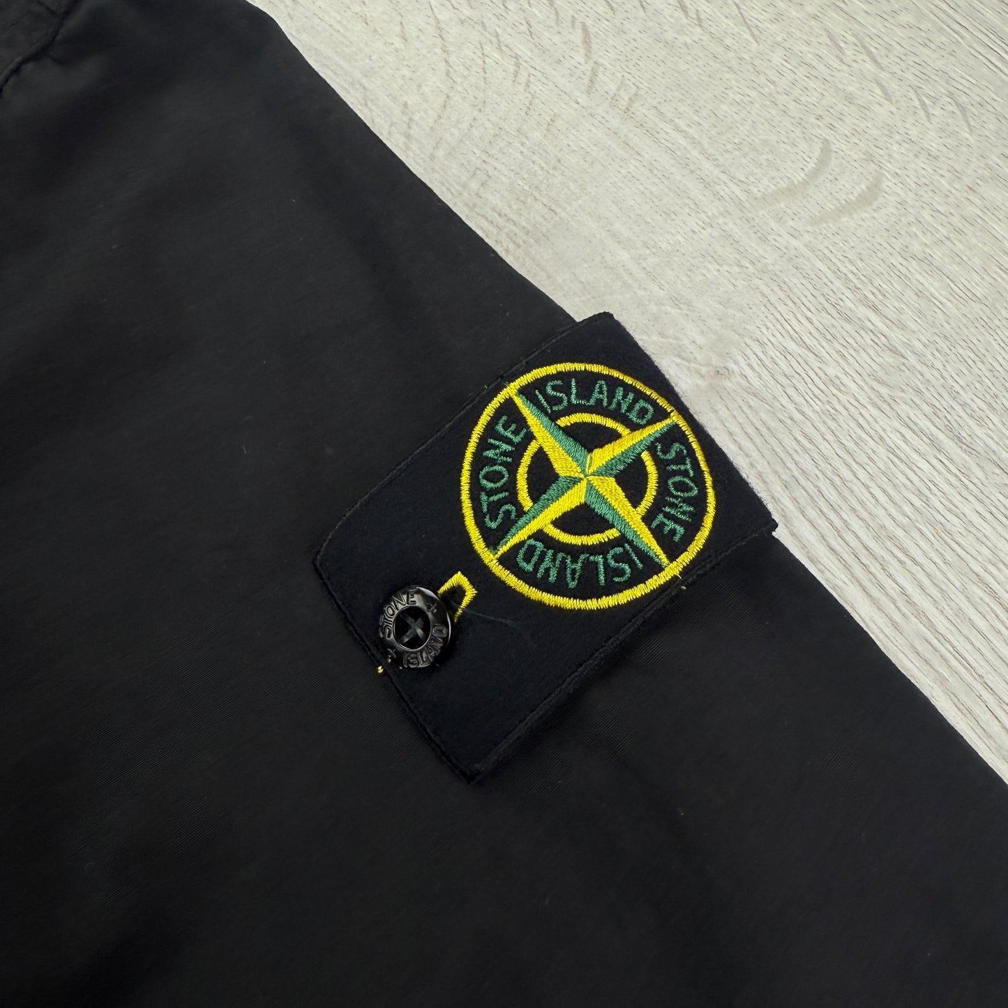 Stone Island Men’s Black Button Up Short Sleeve Shirt With Badge - Medium