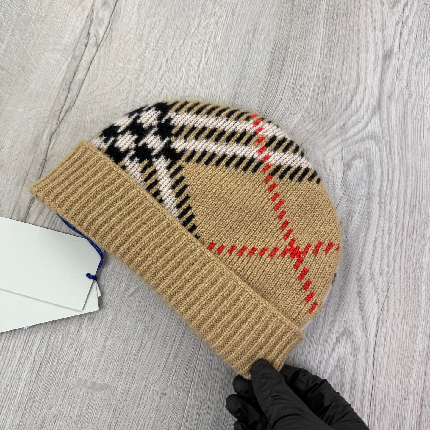 Burberry Check Cashmere Blend Beanie