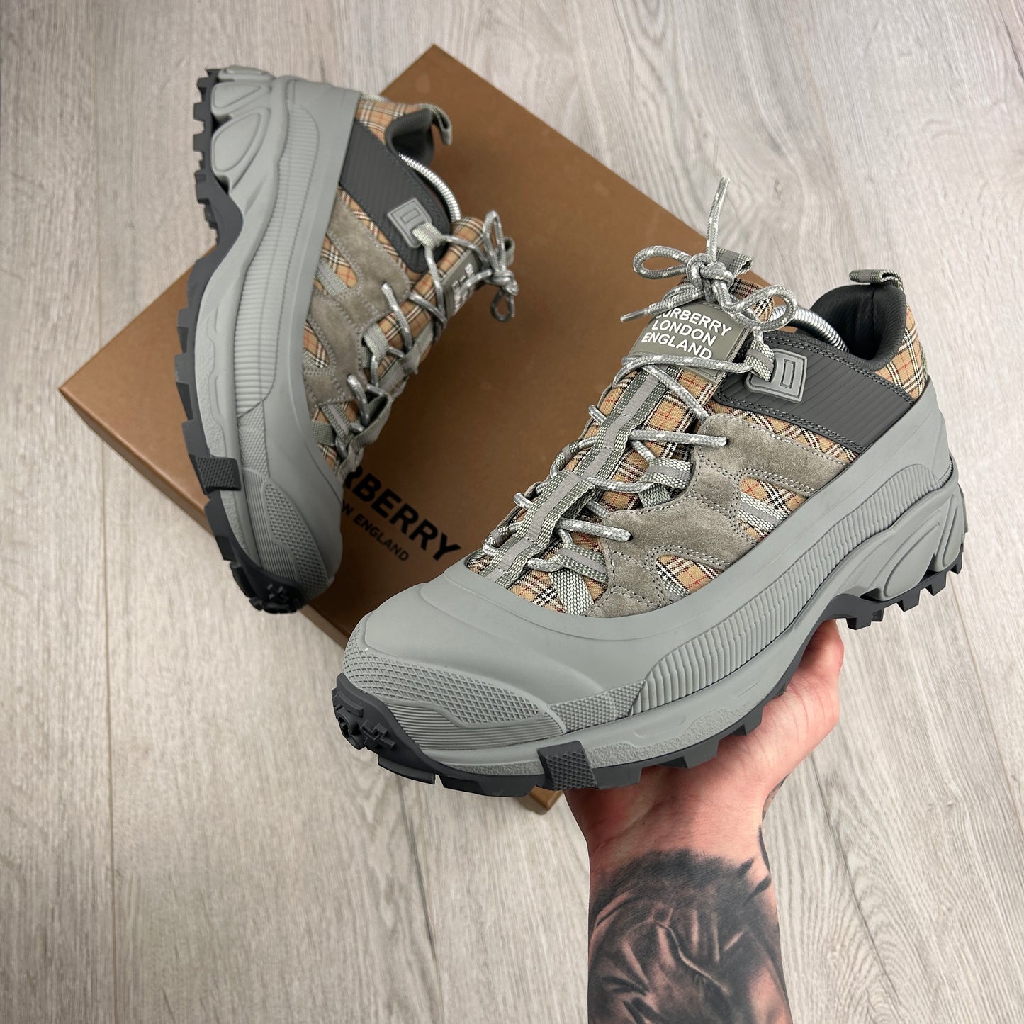 Burberry Men’s Grey Check Arthur Trainers - Uk 10