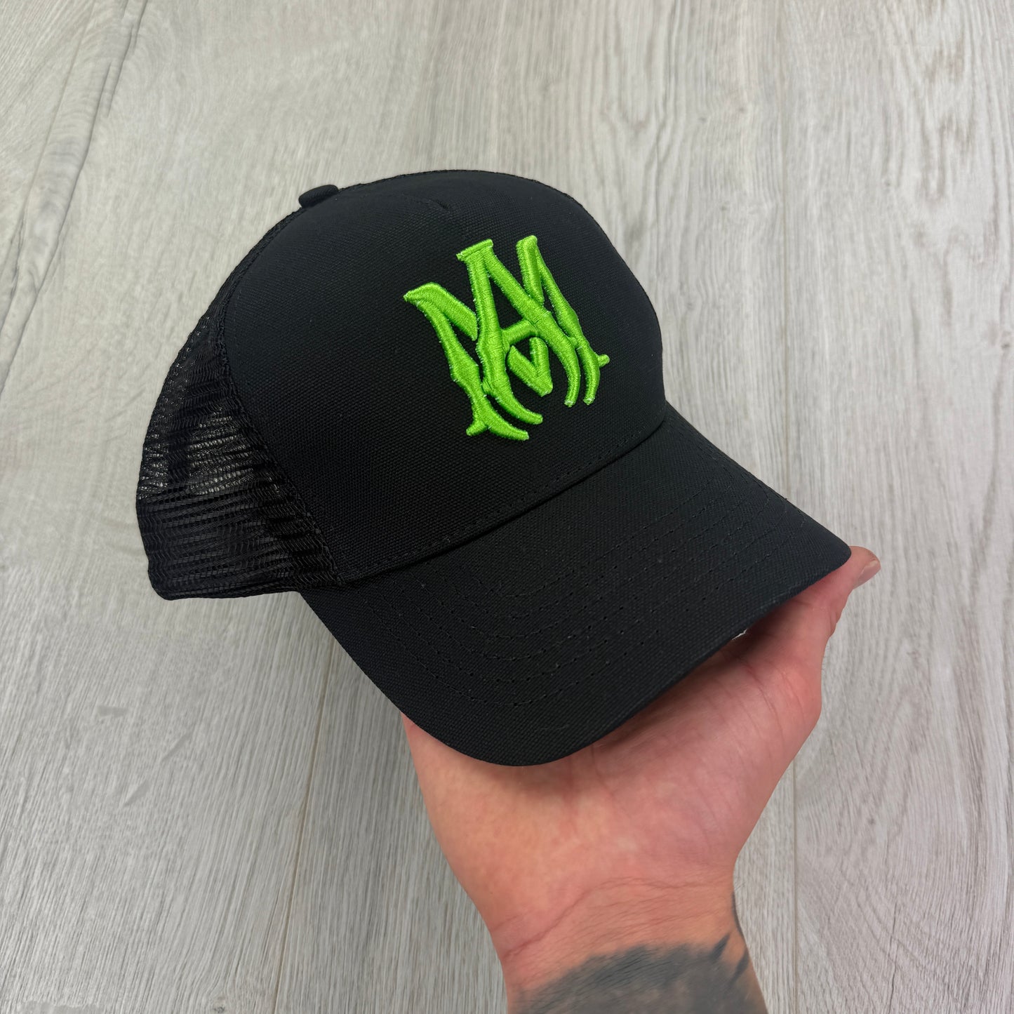 Amiri Men’s Black Baseball Cap Green Neon Embroidered Logo