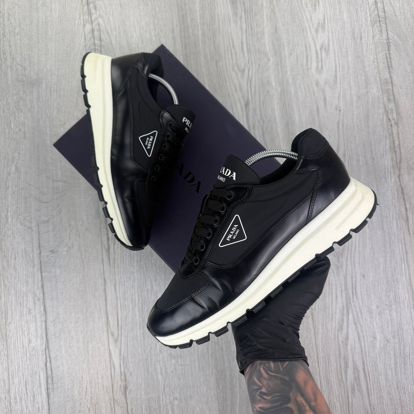 Prada Men’s Black & White Trainers - Uk 8
