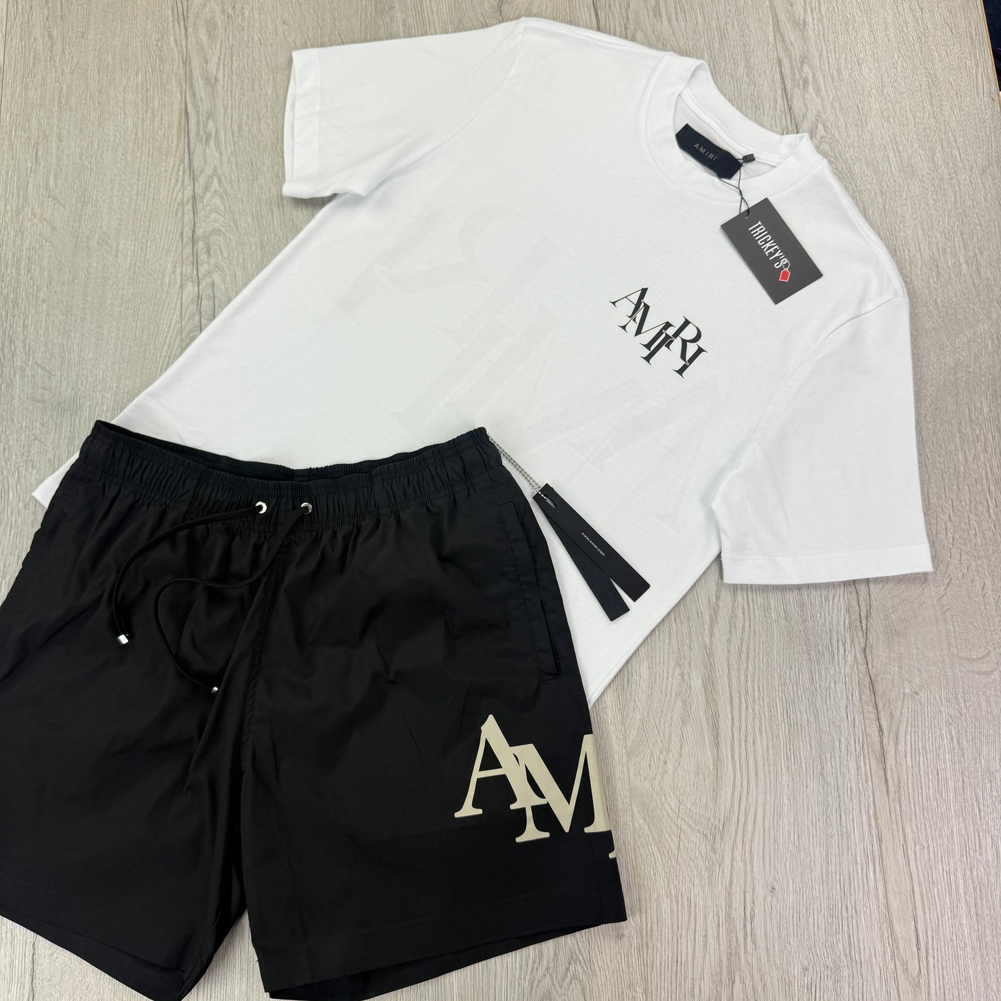 Amiri Men’s White T-shirt & Swim Shorts Set