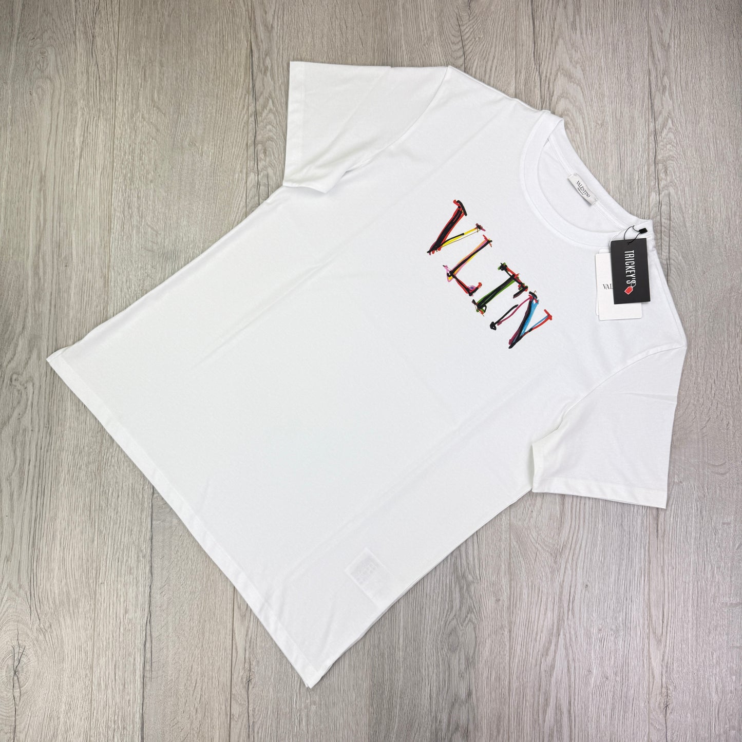 Valentino Men’s White T-shirt Coloured ‘VLTN’ Logo