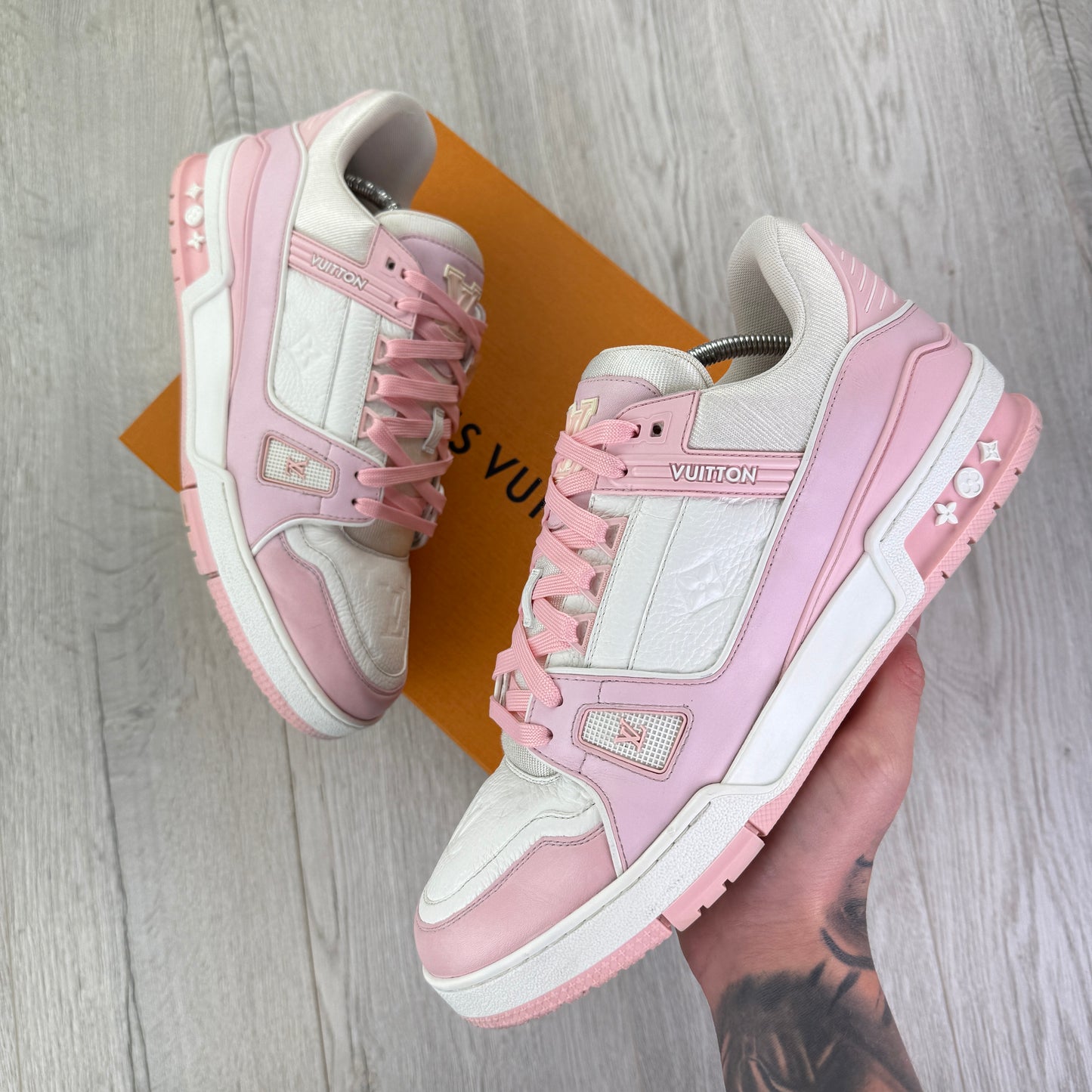 Louis Vuitton Men’s White & Pink Trainers - Uk 10 (Fit 11)