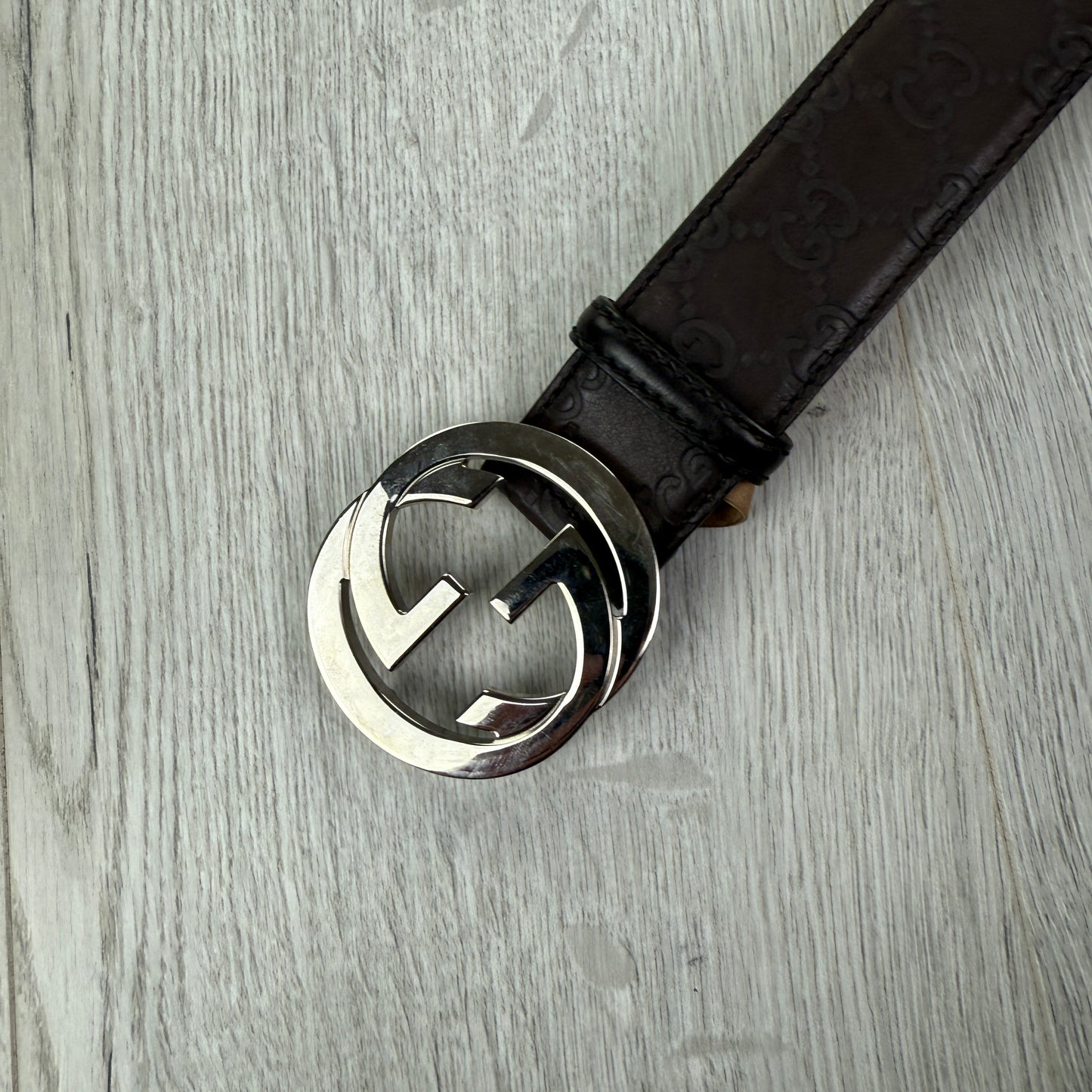 Gucci Web Interlock GG Silver Buckle Belt - 95 (Fit Uk 30-34)