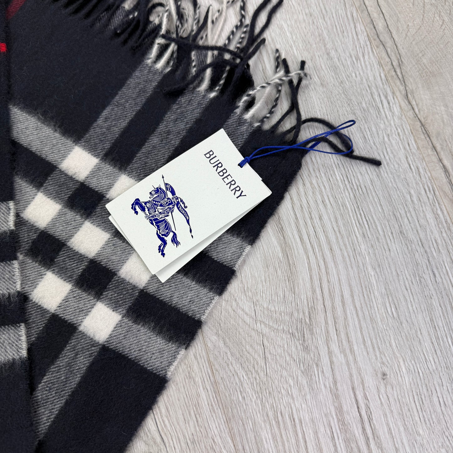 Burberry Navy Check Cashmere Scarf