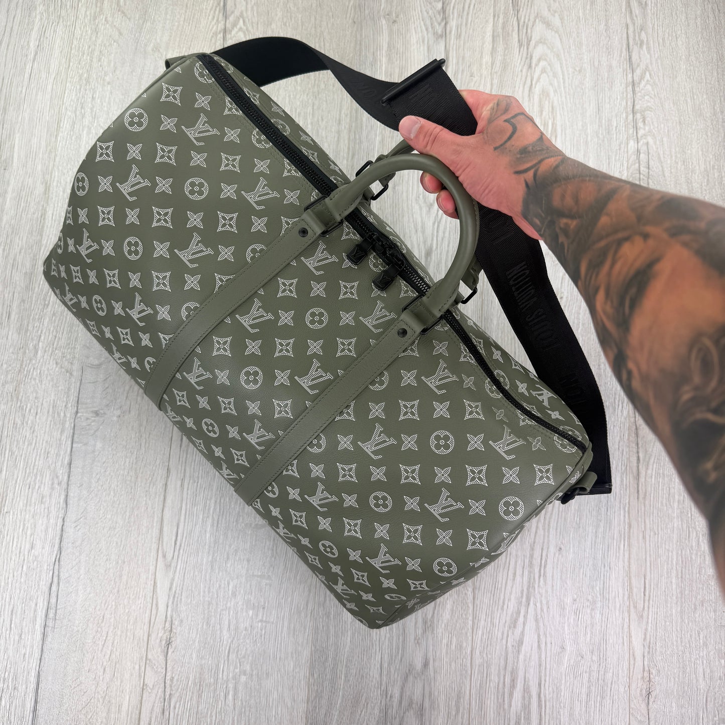 Louis Vuitton Monogram Shadow Green Keepall Bandoulière 50 Bag