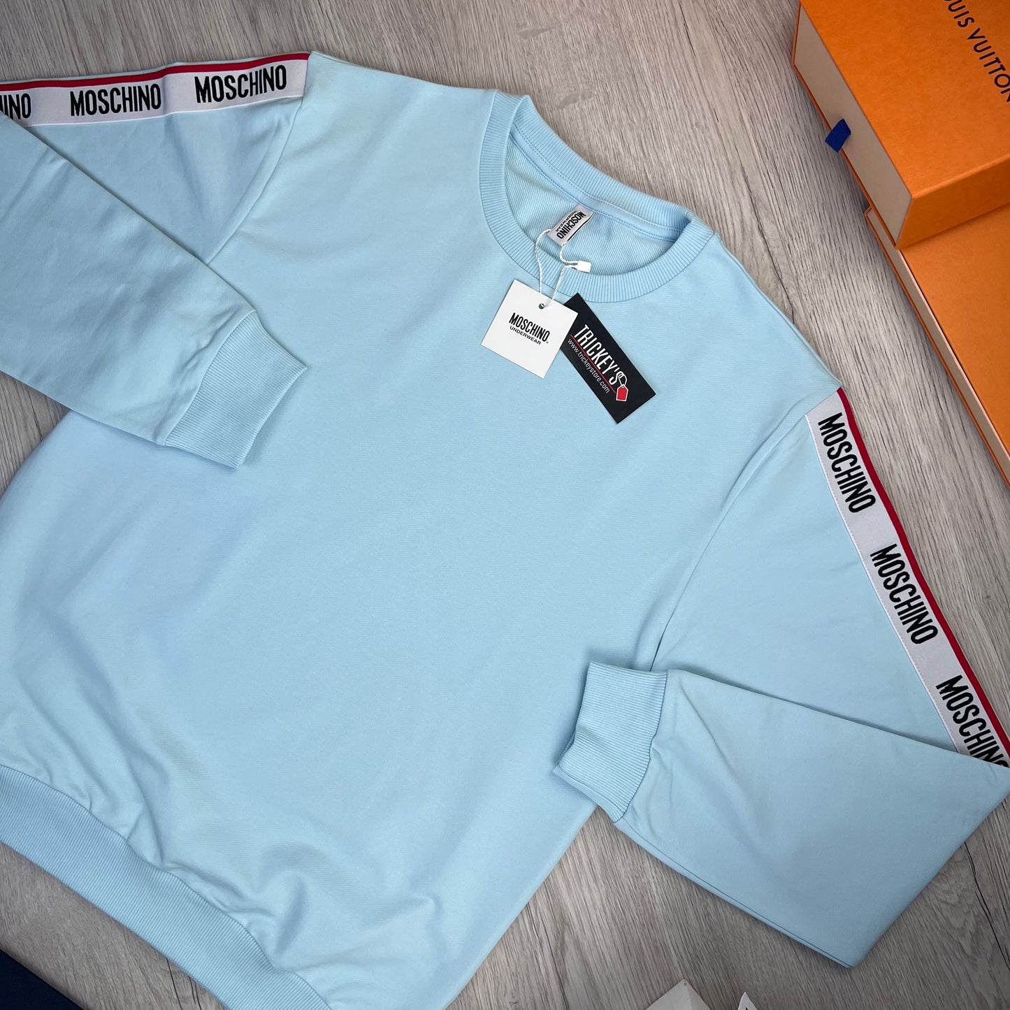 Moschino Men’s Sky Blue Crewneck Jumper - Medium