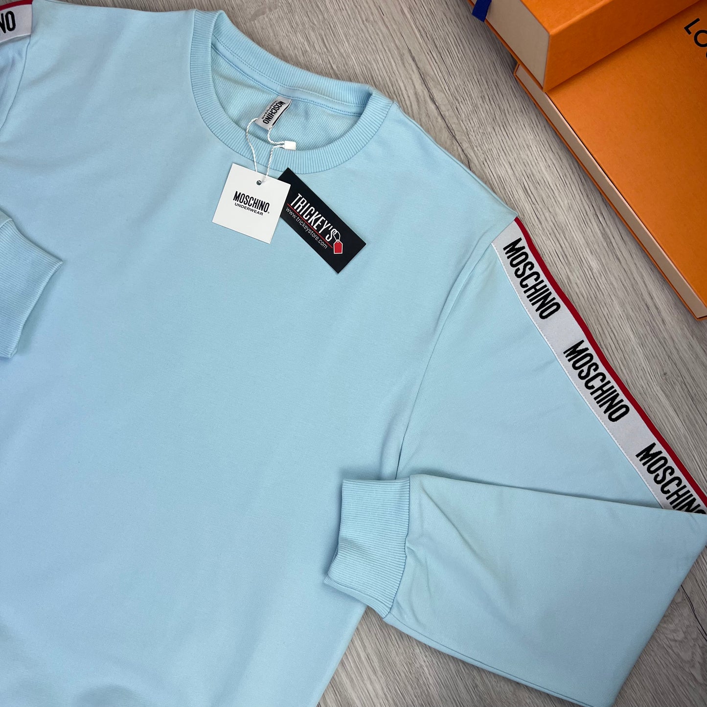 Moschino Men’s Sky Blue Crewneck Jumper - Medium