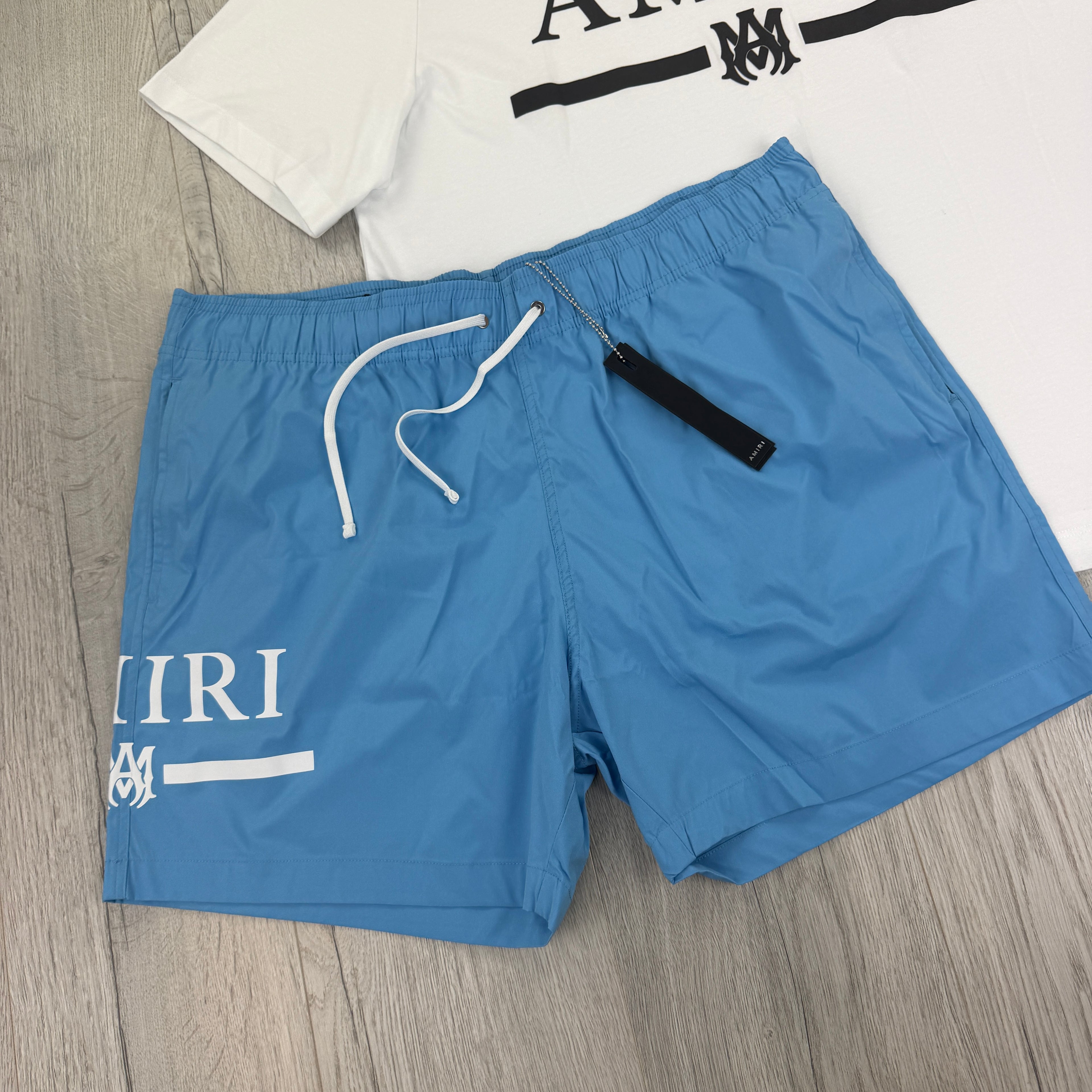 Amiri Men’s White T-shirt & Swim Shorts Set - XL