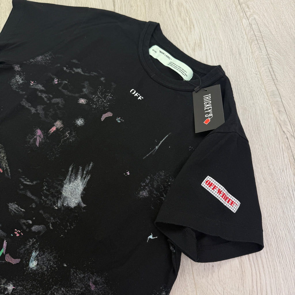 Off White Black Distressed Paint Splatter T-shirt