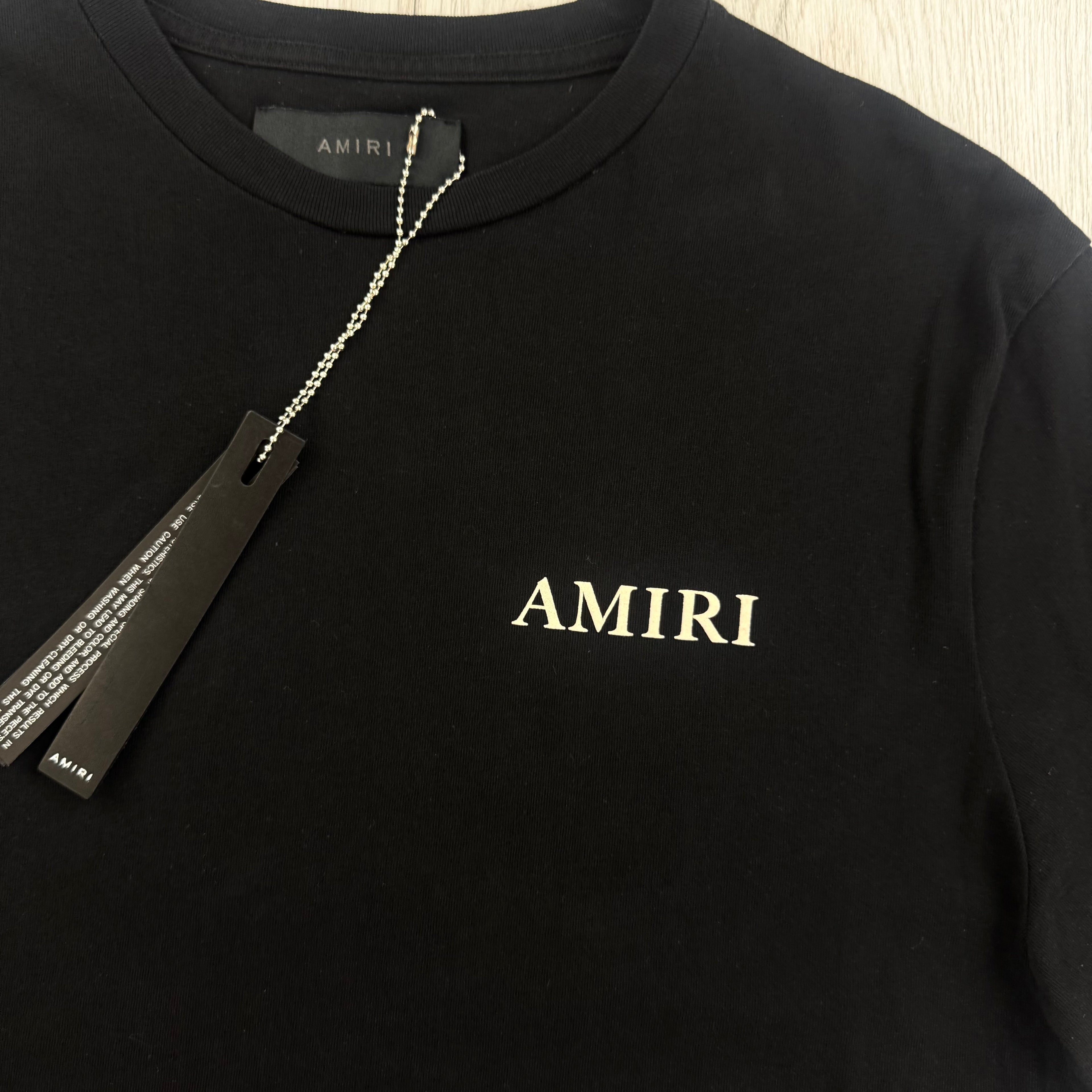 Amiri Men’s Black T-shirt With White Logo - Small