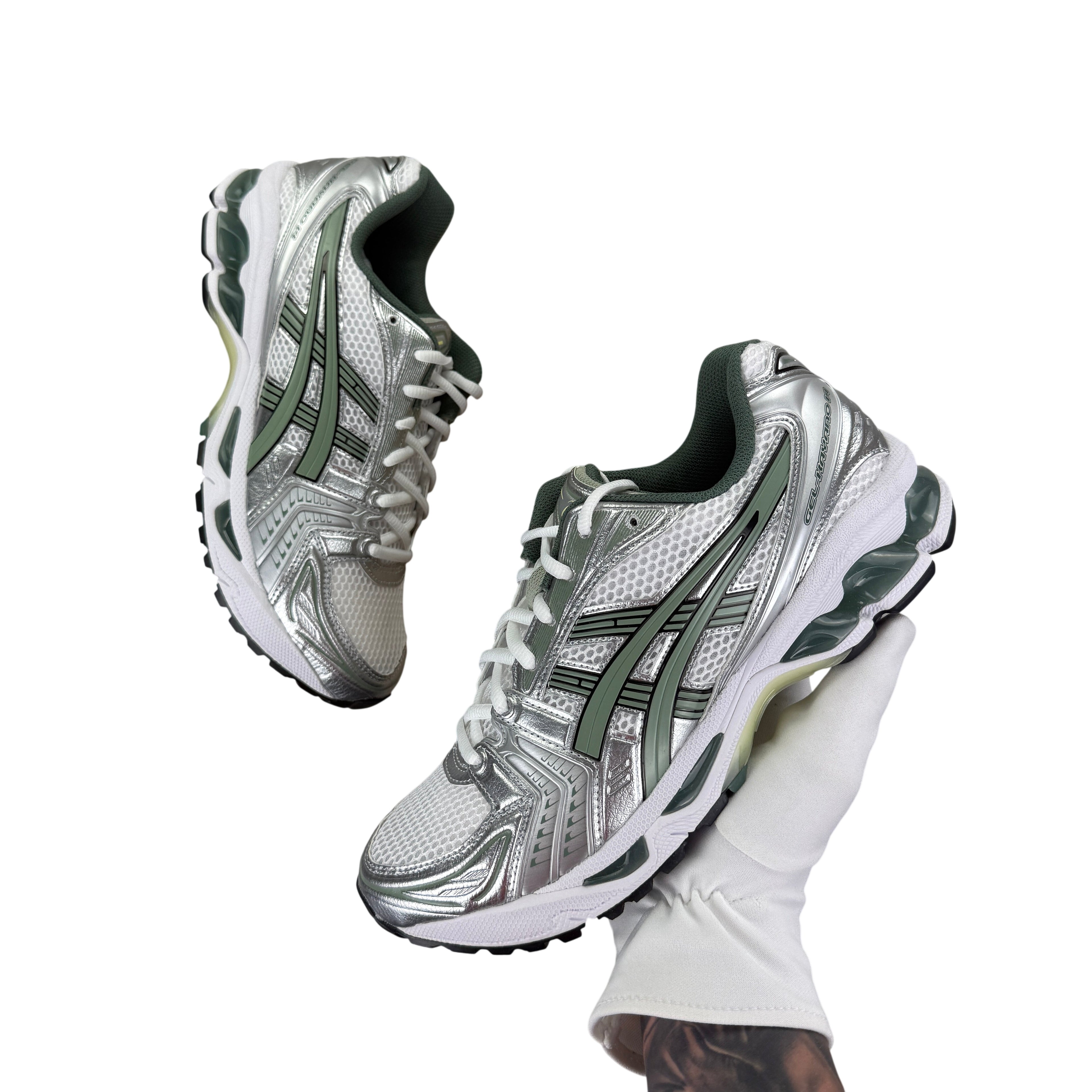 ASICS Men’s Gel-Kayano White / Slate Grey / Green Trainers