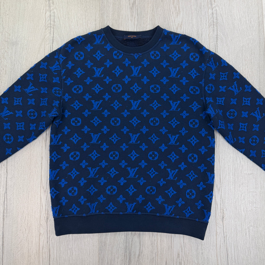 Louis Vuitton Men’s Blue Monogram Jacquard Crewneck Jumper - Small