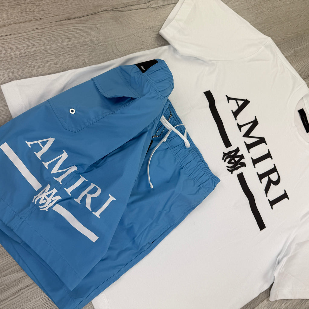 Amiri Men’s White T-shirt & Swim Shorts Set - XL