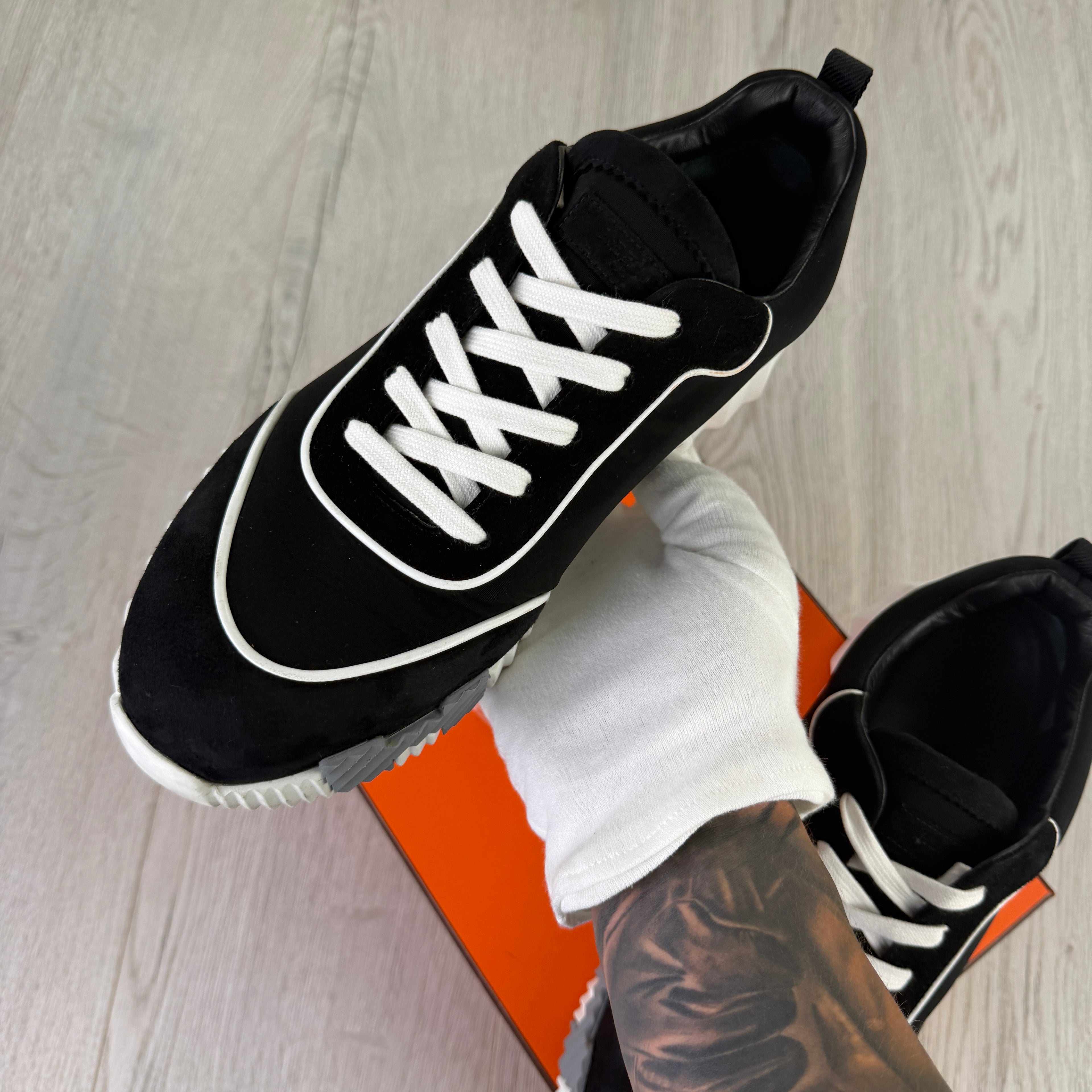 Hermes Men’s Black & White Bouncing Sneakers - 42 (Uk 8)