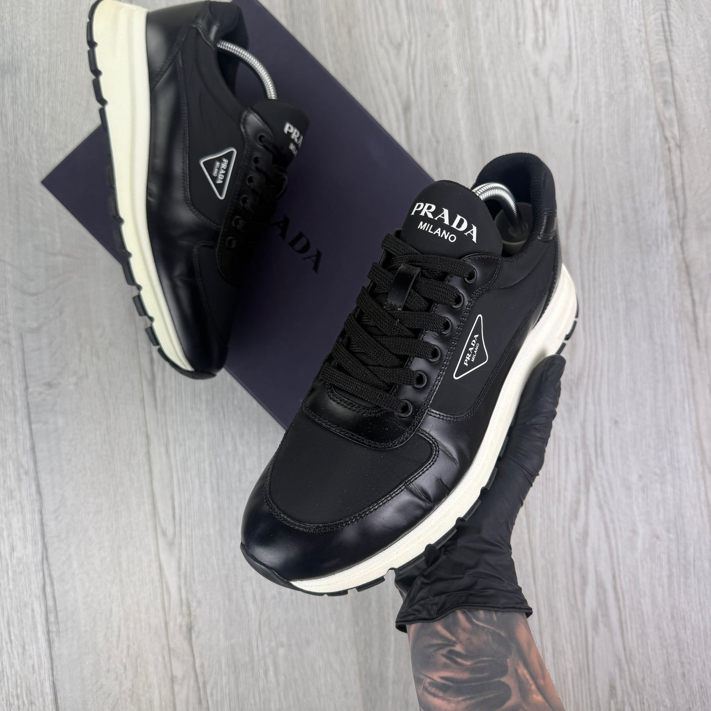 Prada Men’s Black & White Trainers - Uk 8