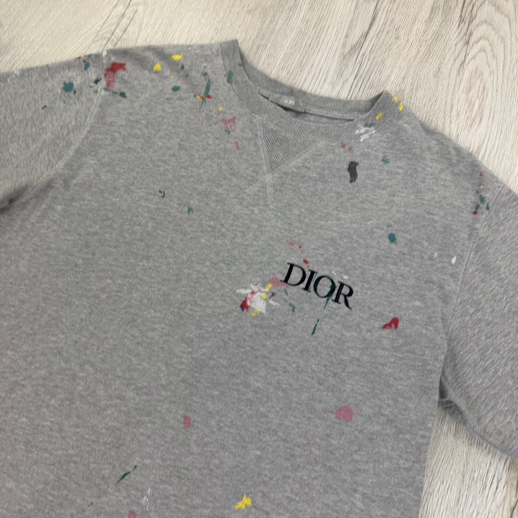Dior Men’s Grey Paint Splattered T Shirt - Large