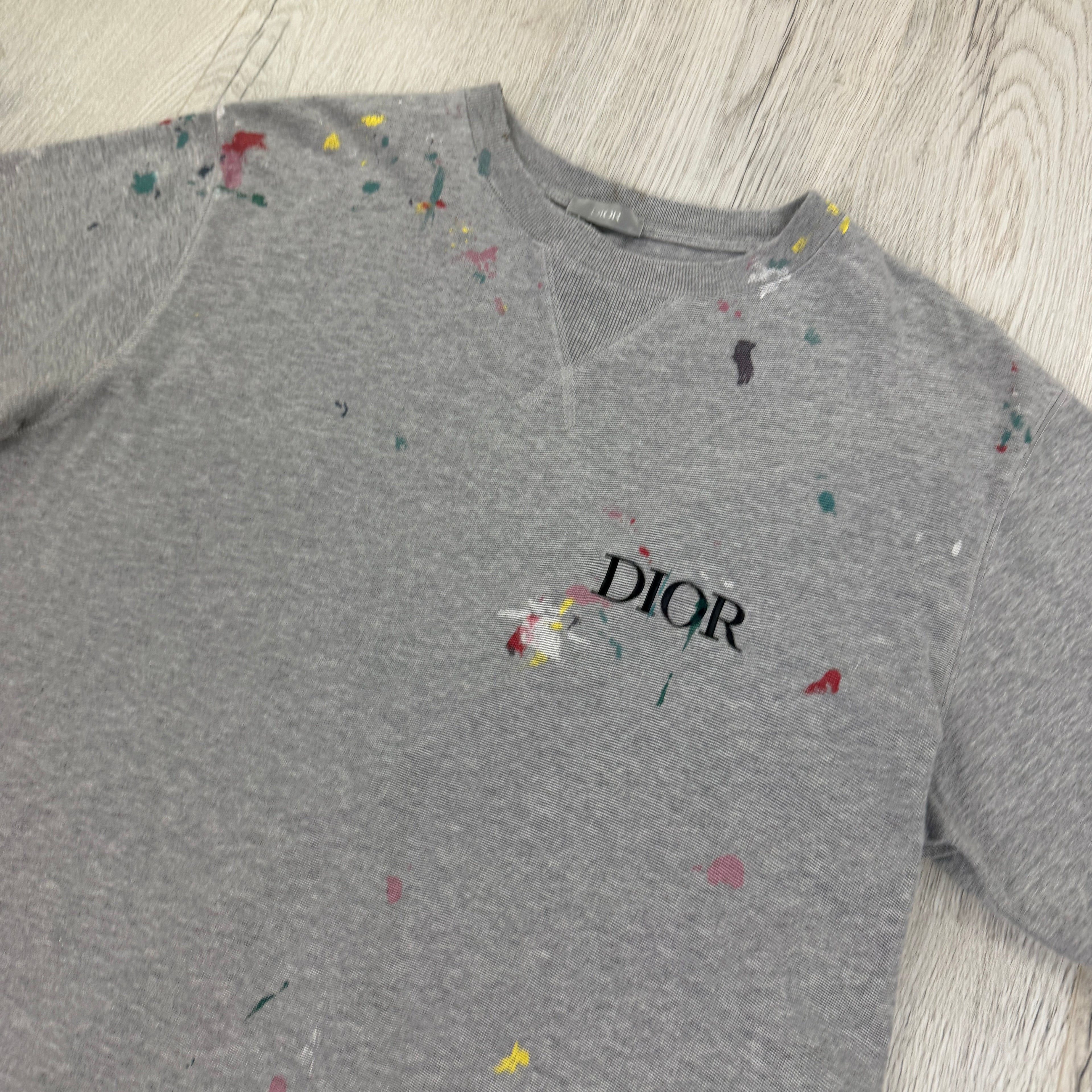 Dior Men’s Grey Paint Splattered T Shirt - Large