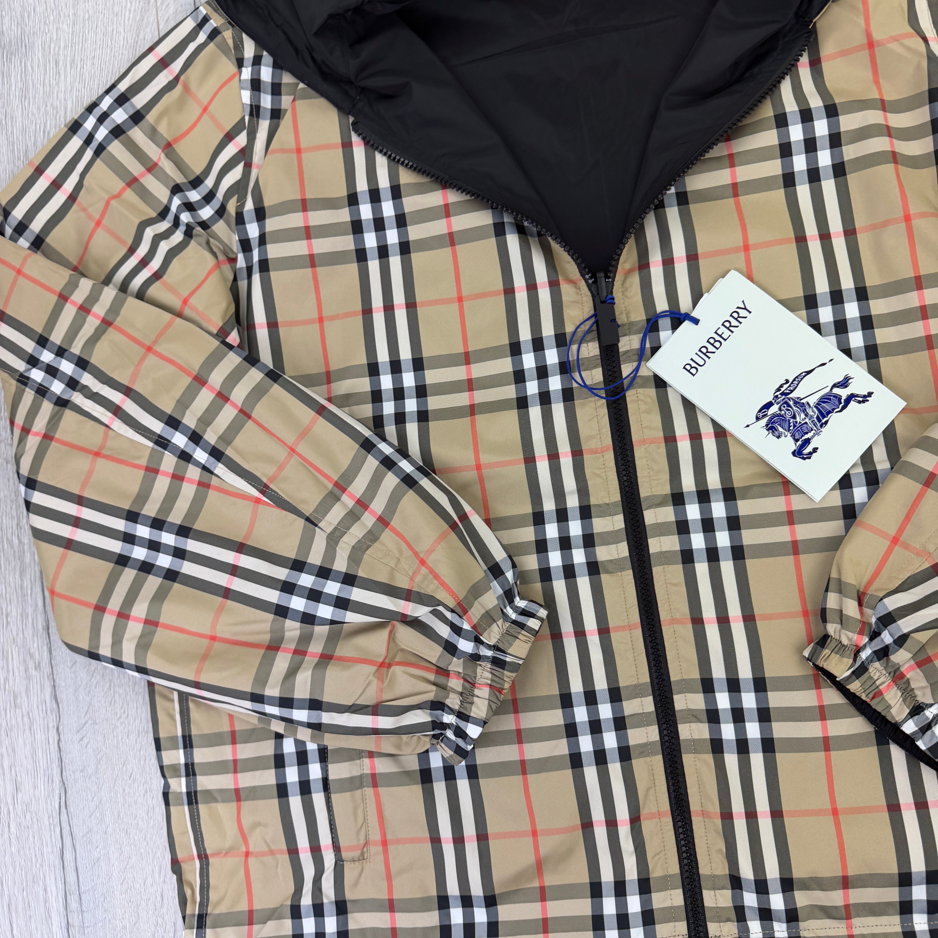 Burberry Men’s Vintage Check Reversible Windbreaker Jacket - Large