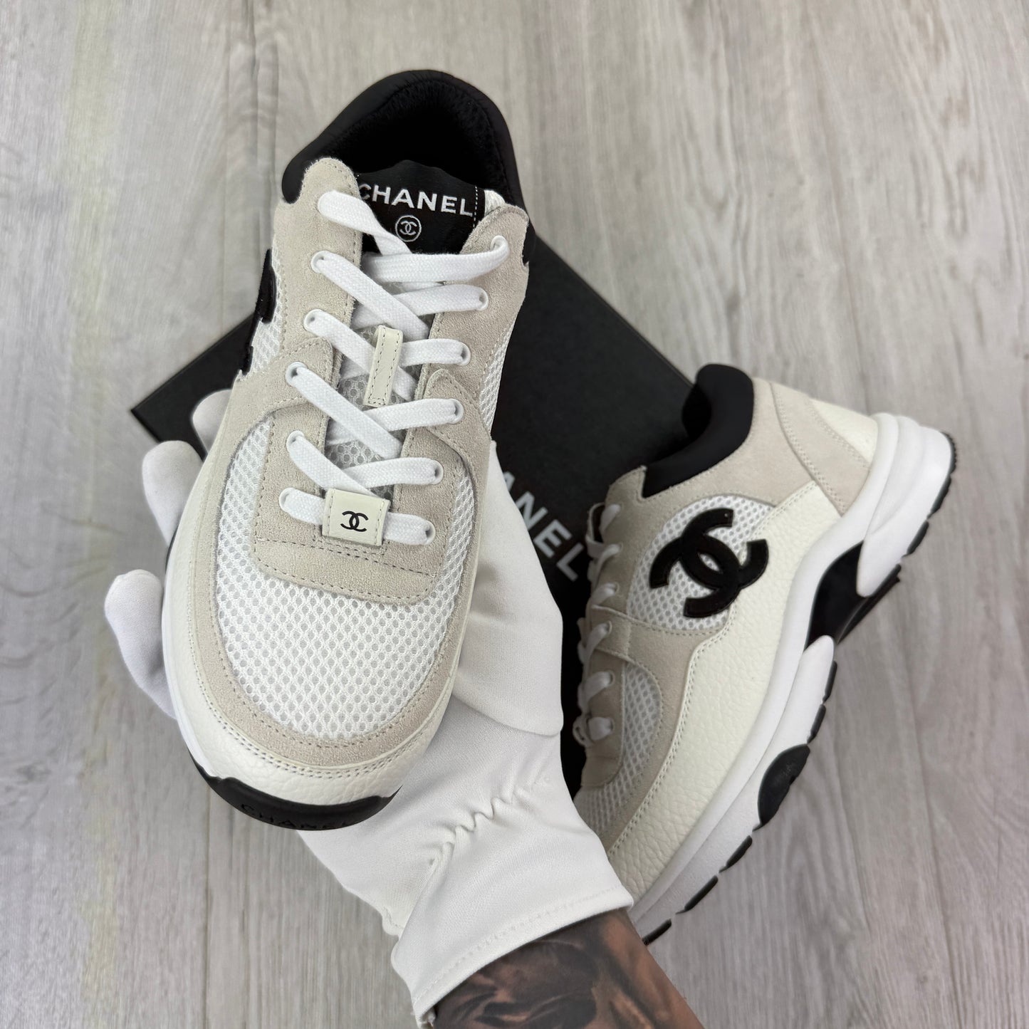 Chanel Women’s Low Top Beige / Black Suede Trainers