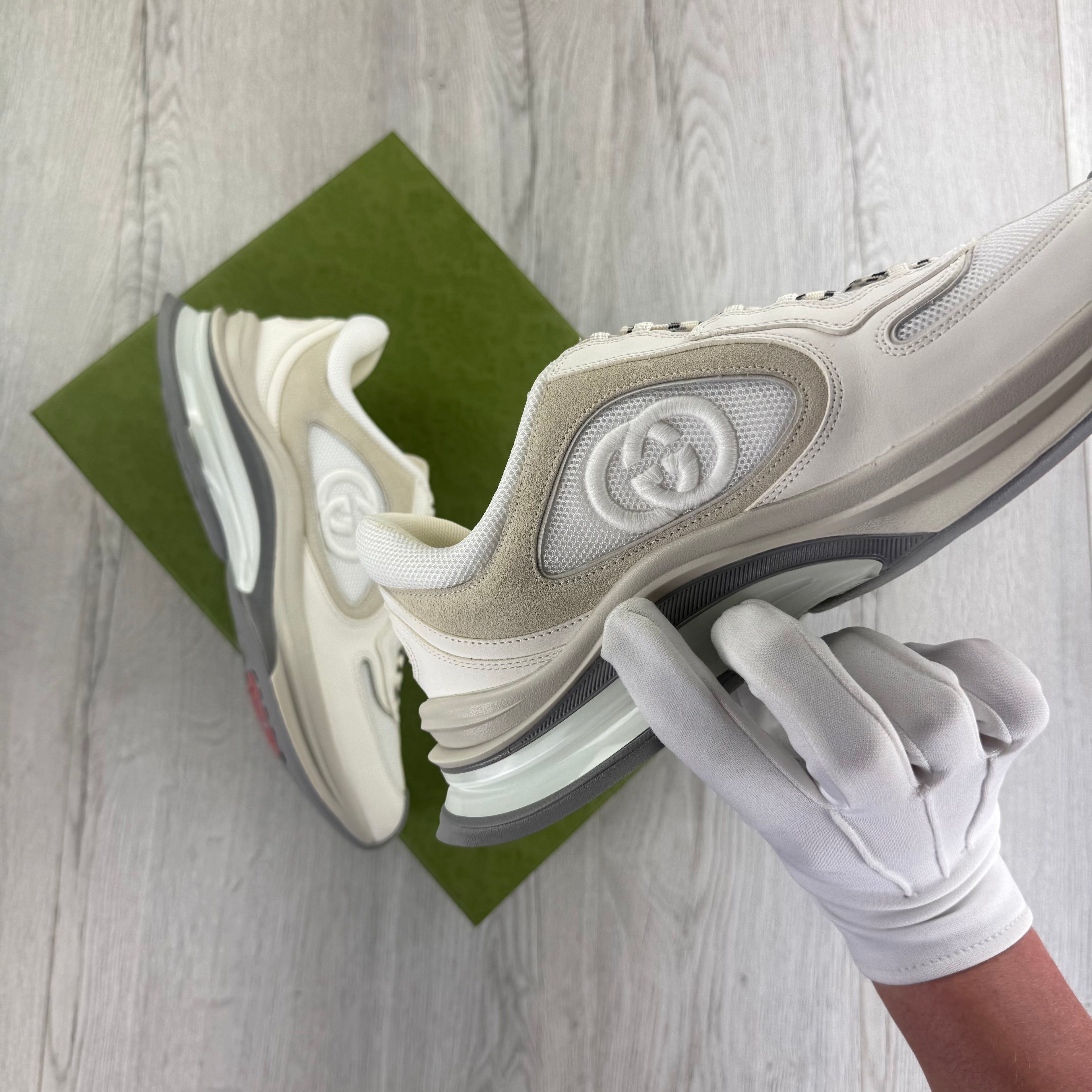 Gucci Men’s GG Nubuk Alaska White Trainers - Uk 10.5