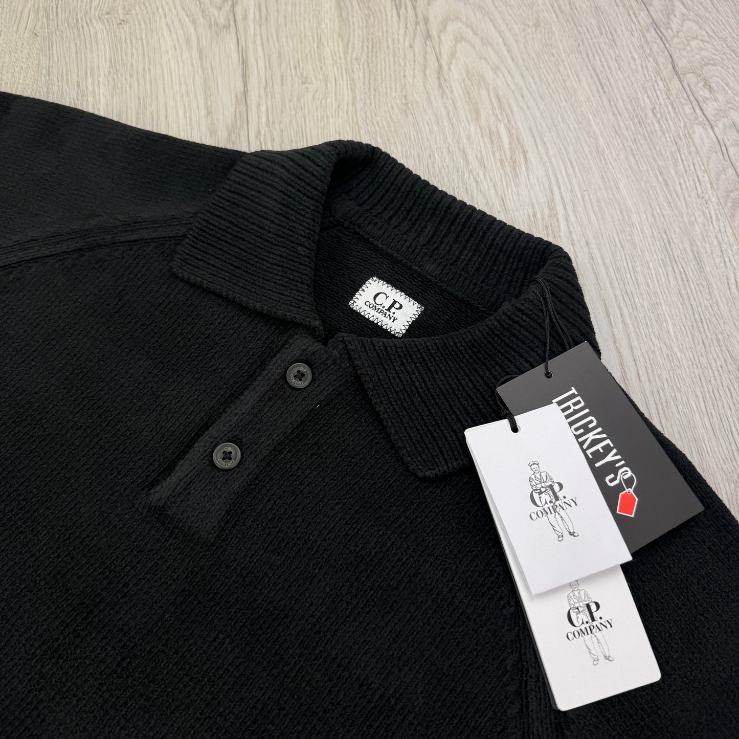 Cp Company Men’s Black Knitted 1/4 Button Up Sweatshirt