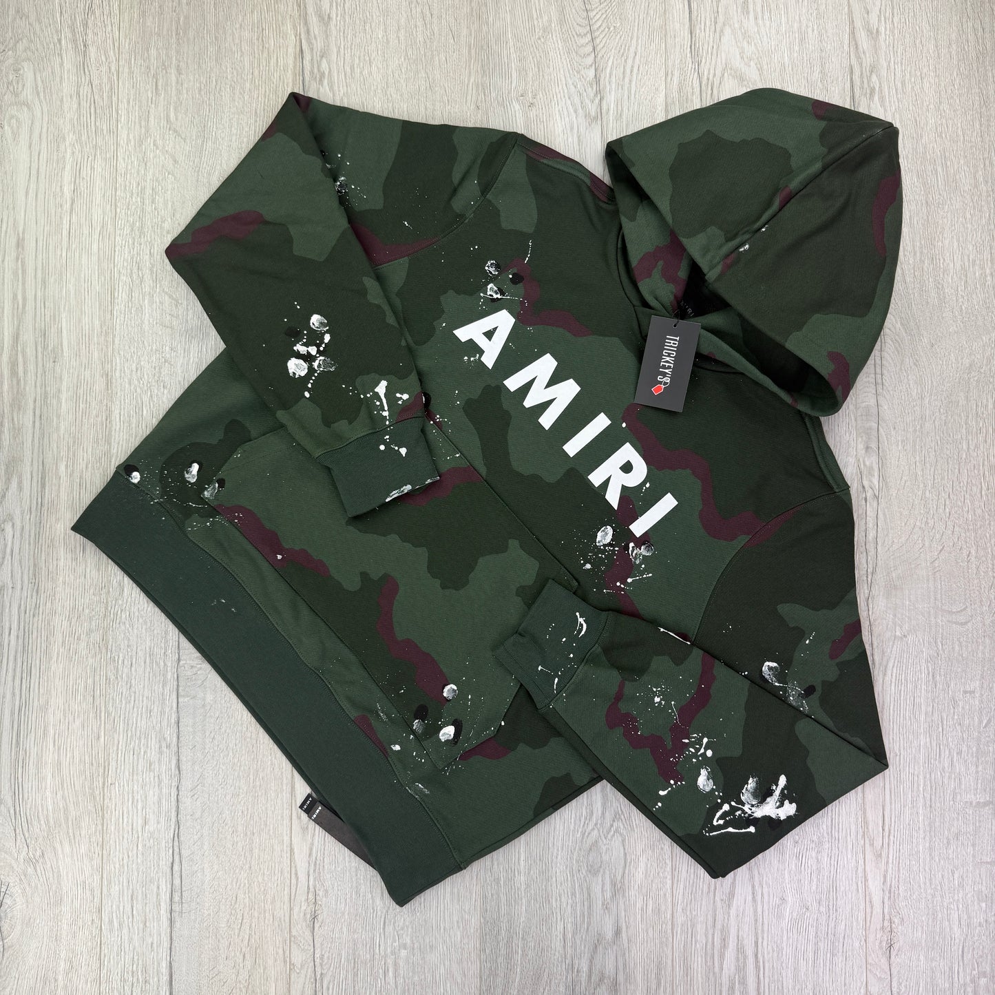 Amiri Men’s Green Camo Distressed Pullover Hoodie