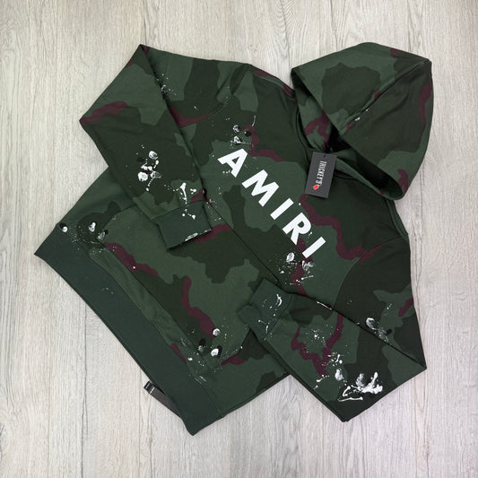 Amiri Men’s Green Camo Distressed Pullover Hoodie