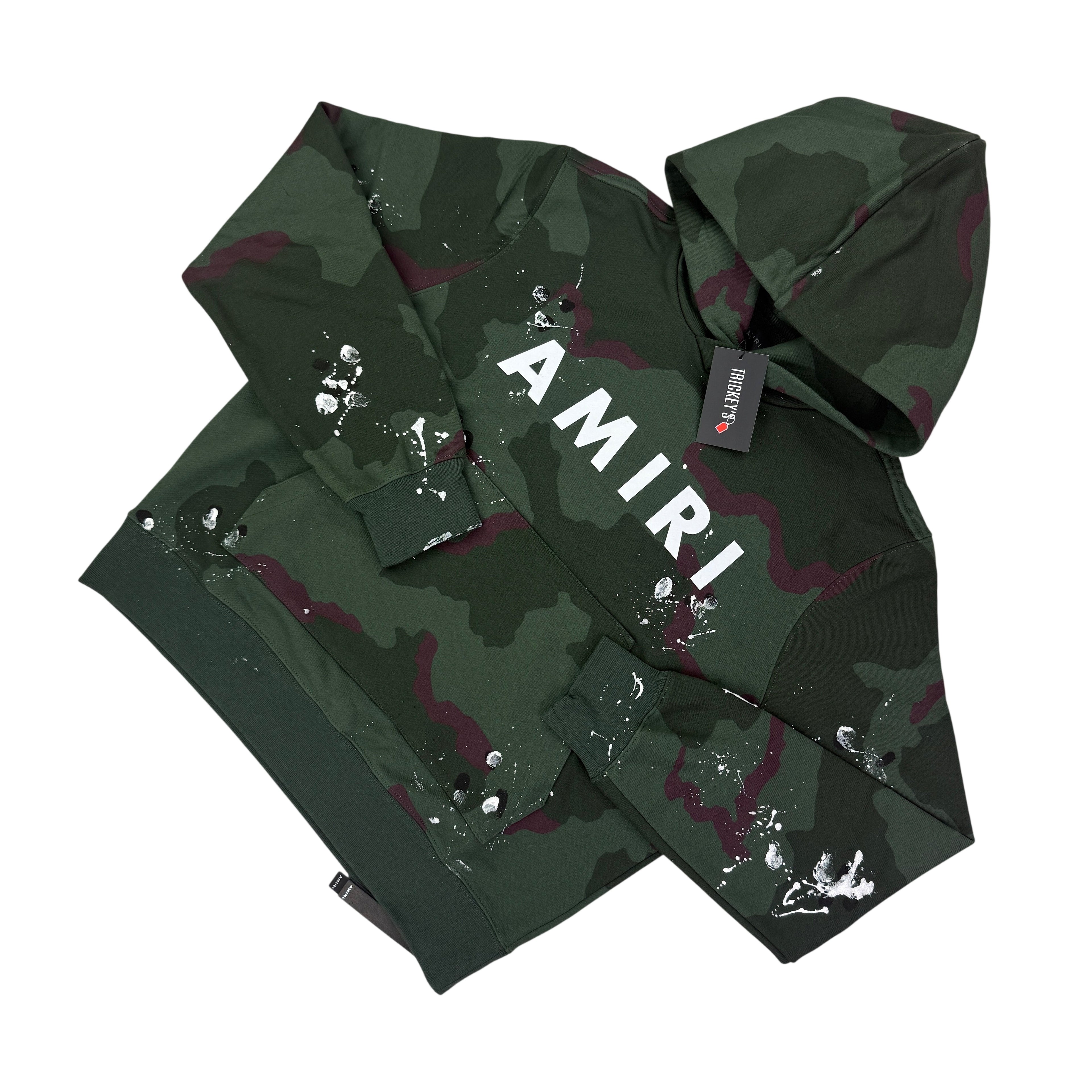 Amiri Men’s Green Camo Distressed Pullover Hoodie