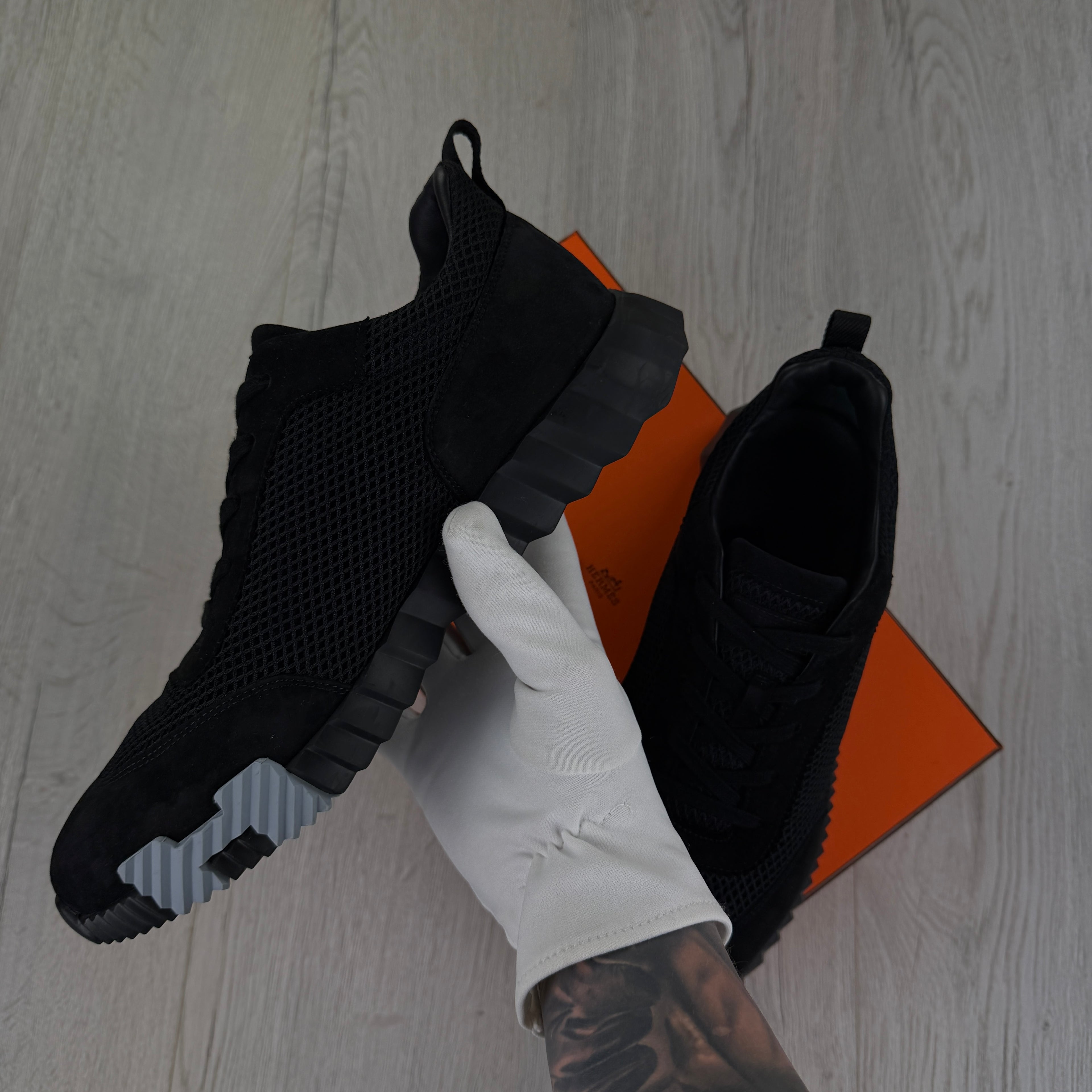 Hermes Men’s Black White Suede Bouncing Sneakers - 46 (Fit Uk 11)