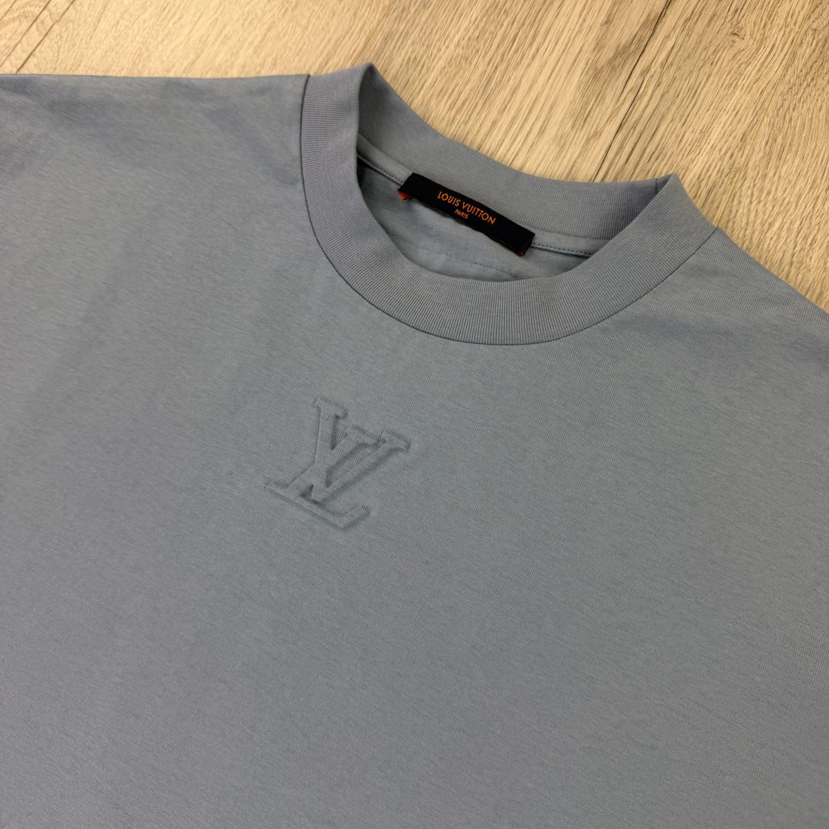Louis Vuitton Men's Baby Blue Embossed T-shirt - Medium Oversized