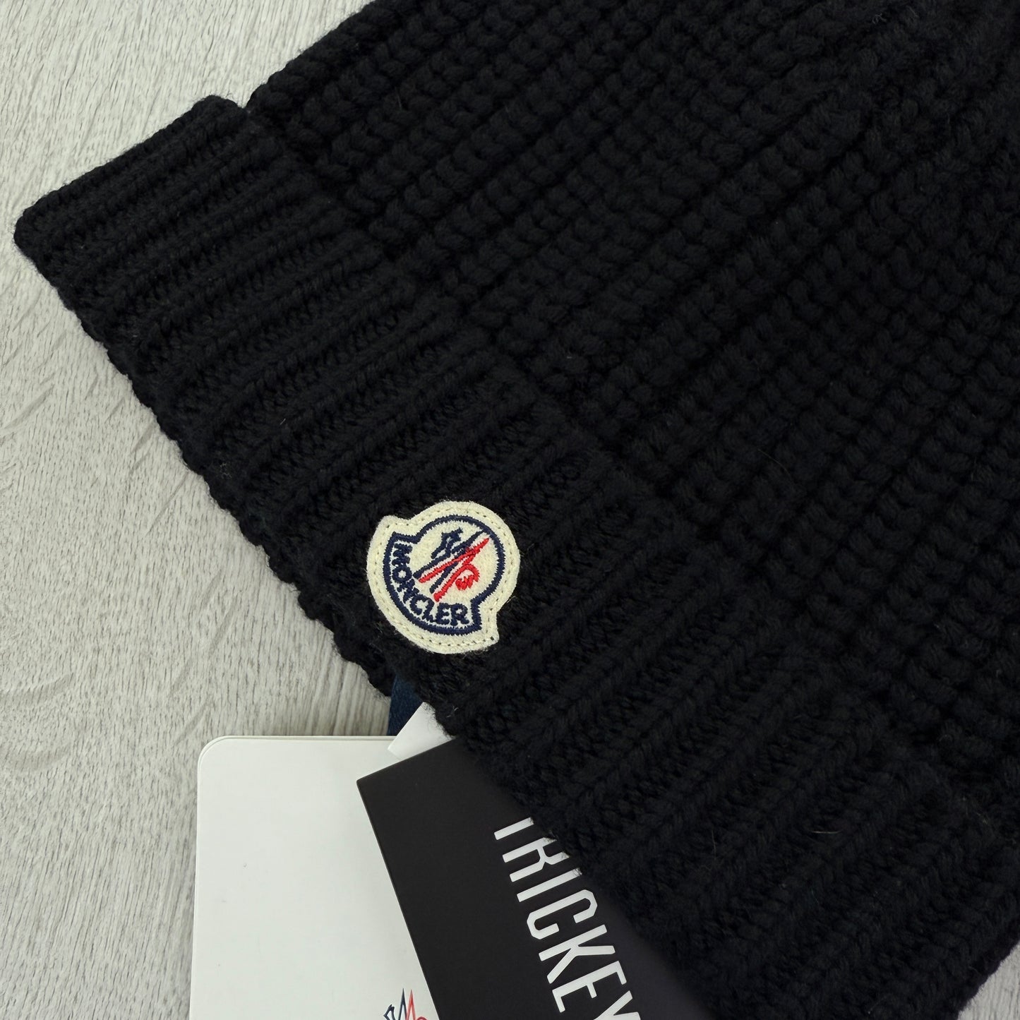Moncler Logo Patch Ribbed Black Beanie