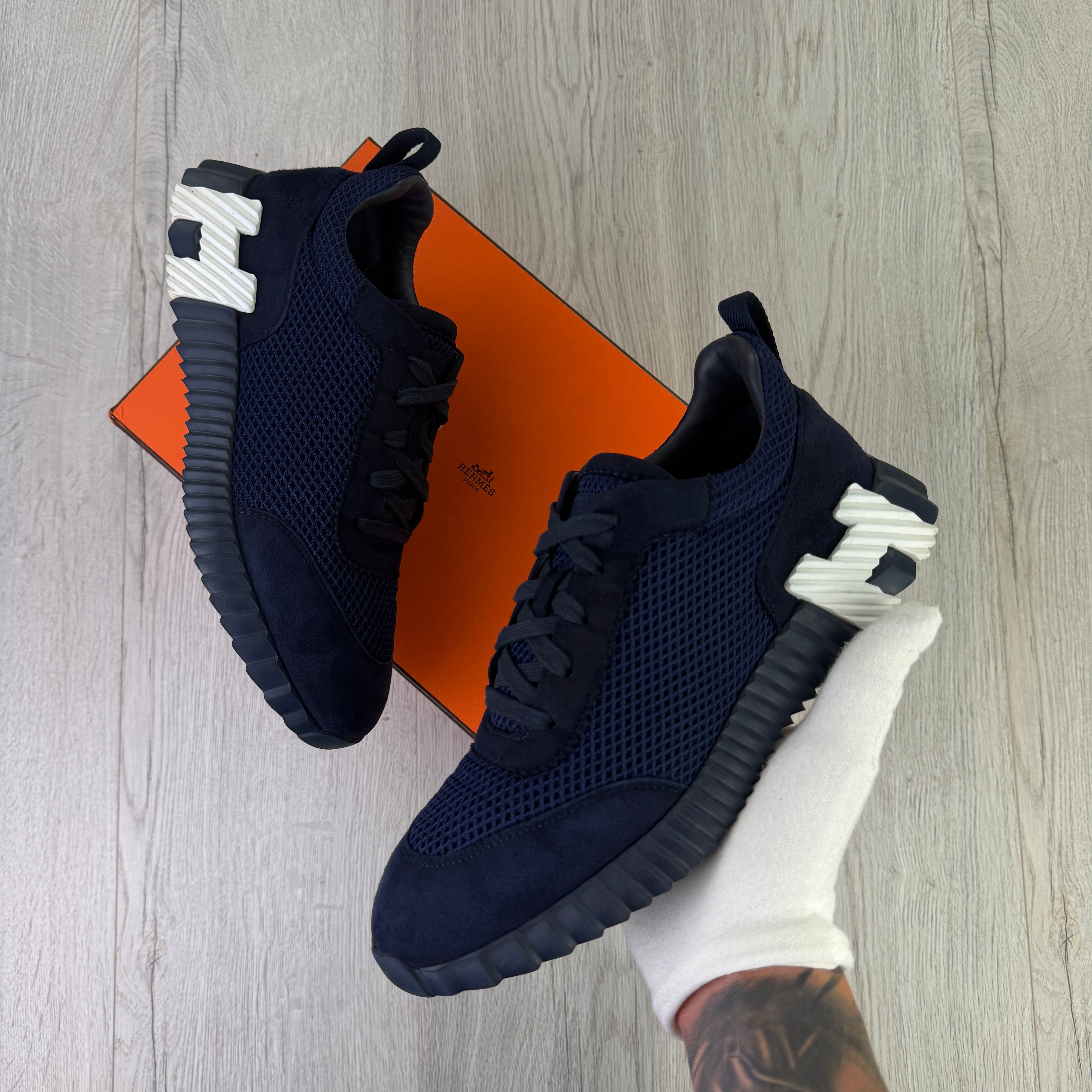 Hermes Men’s Navy Bouncing Sneakers - Uk 8