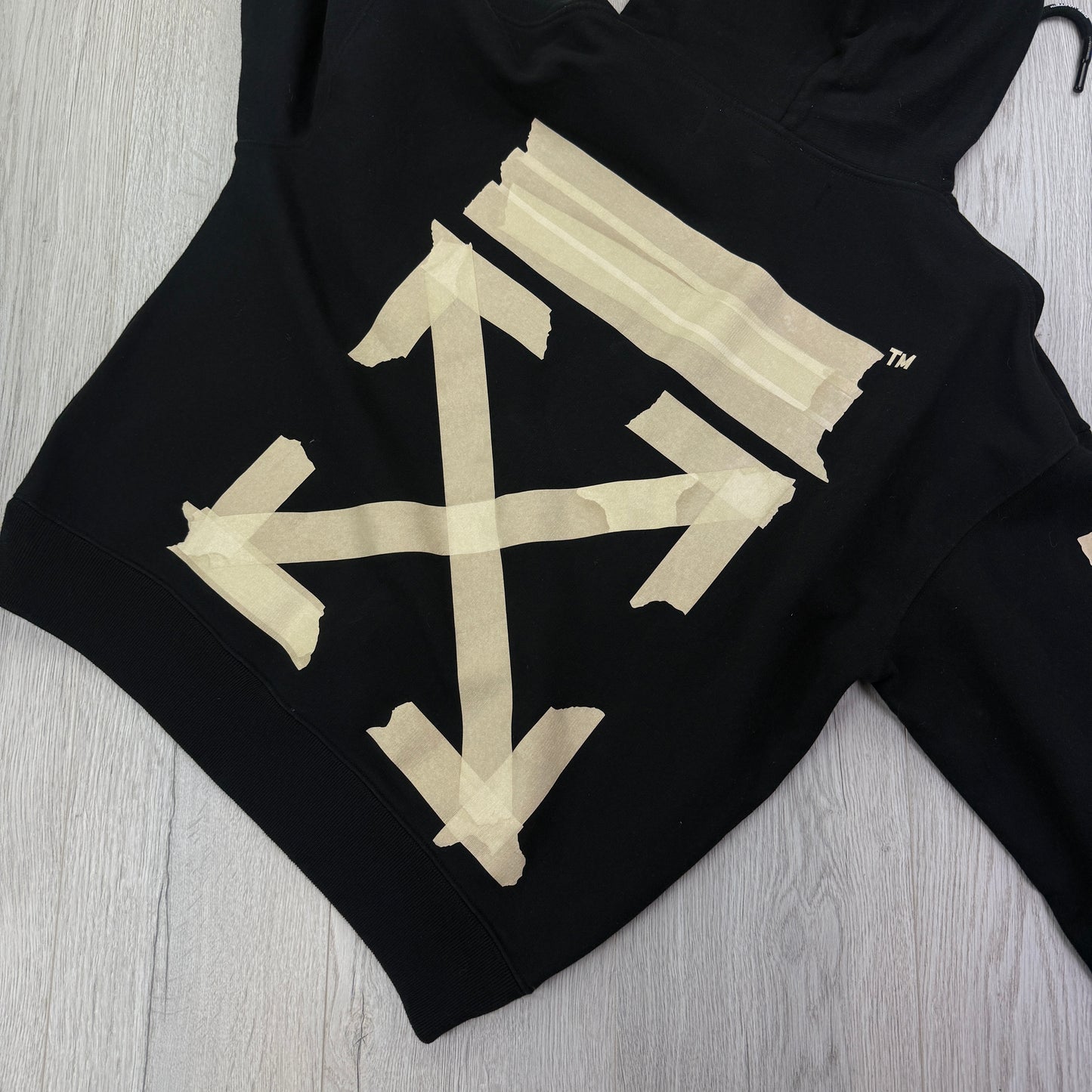 Off White Men’s Black Tape Arrows Logo Pullover Hoodie - Medium