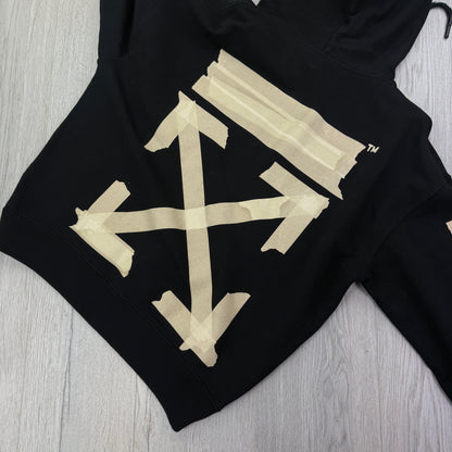 Off White Men’s Black Tape Arrows Logo Pullover Hoodie - Medium