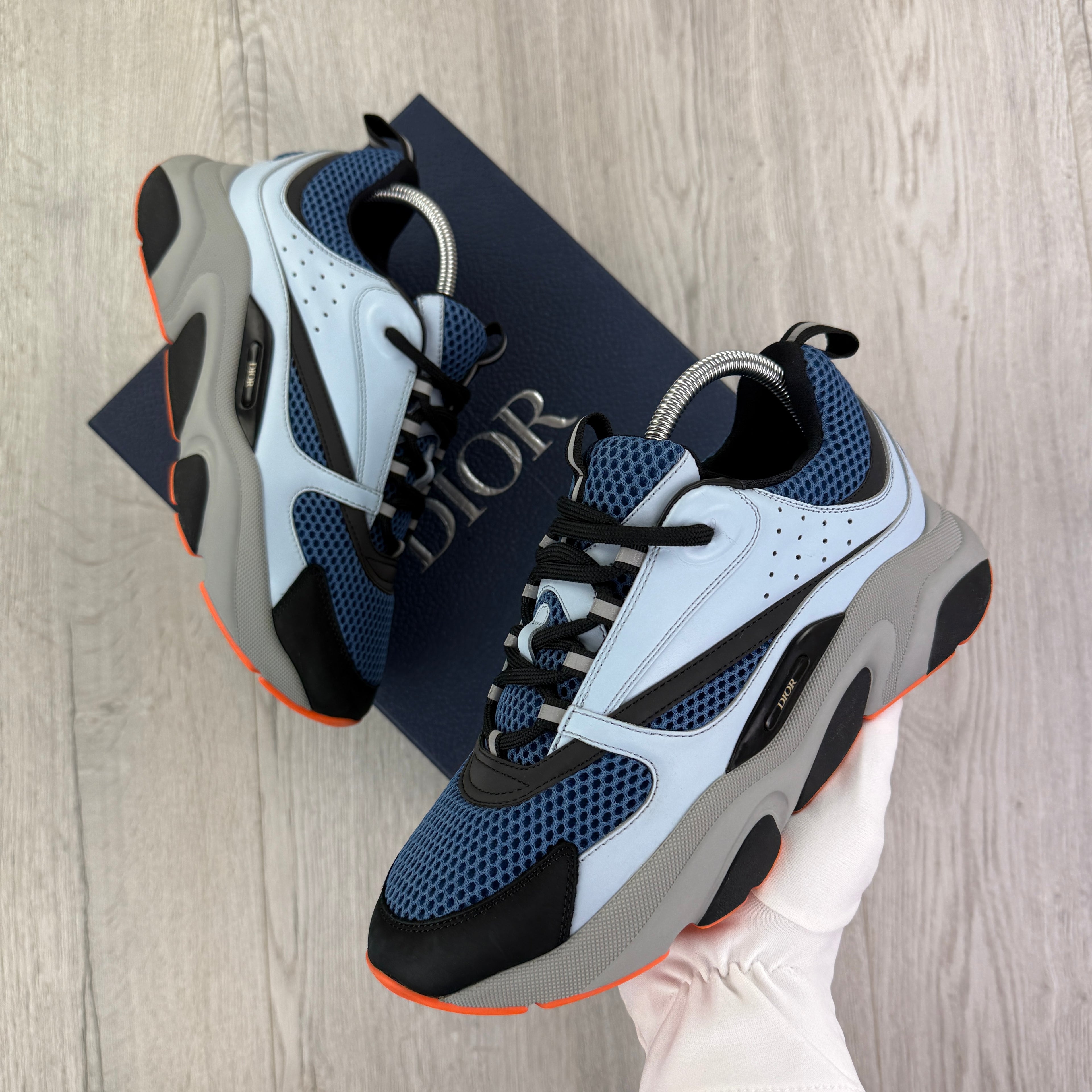 Dior B22 Light Blue Runners Orange Bottom Trainers