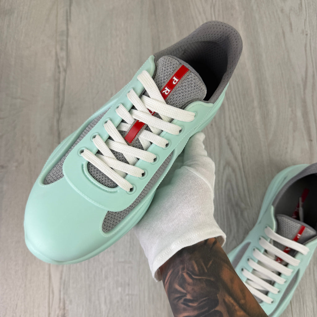 Prada Cups Men’s Mint Green / Grey Rubber Trainers - Uk 8