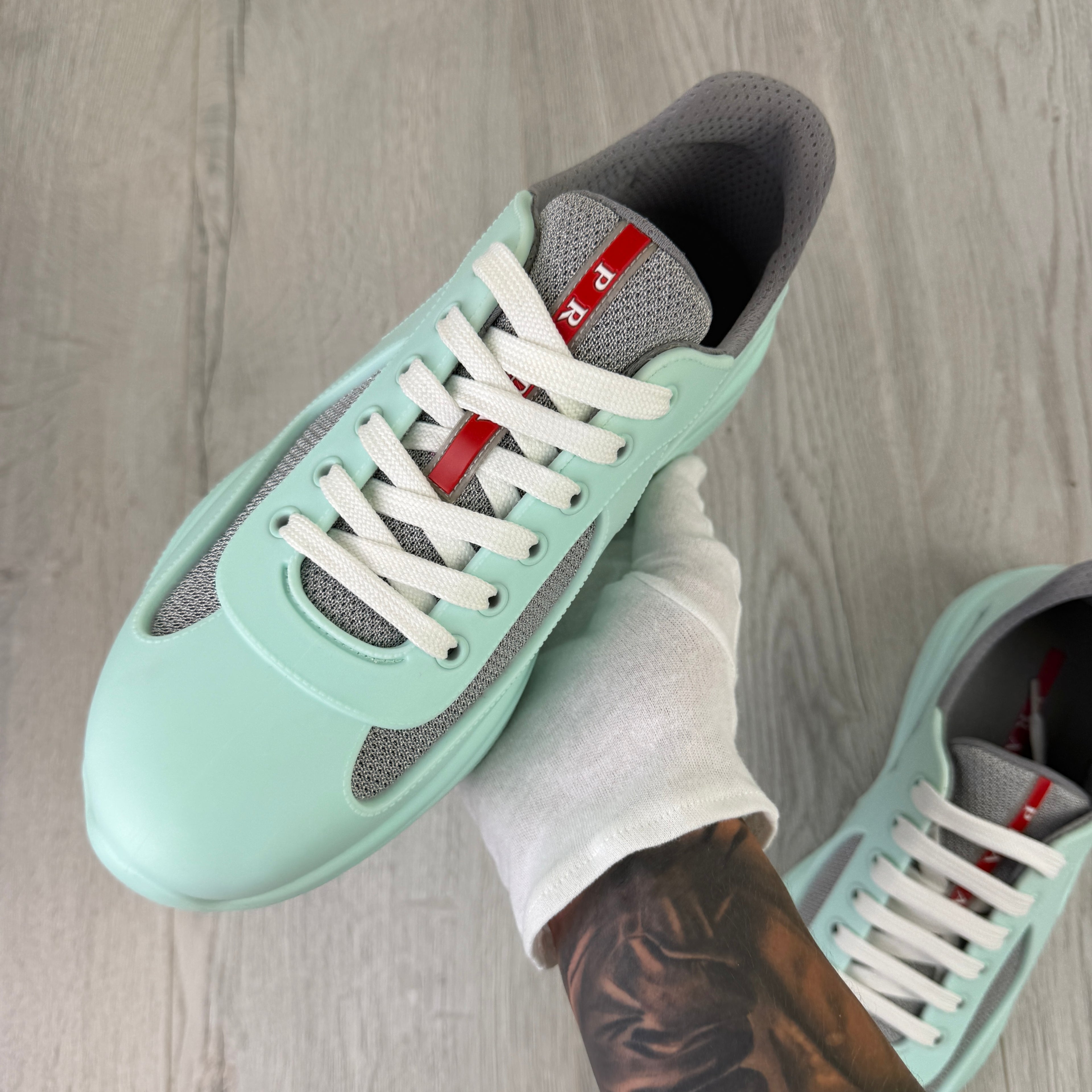 Prada Cups Men’s Mint Green / Grey Rubber Trainers - Uk 8